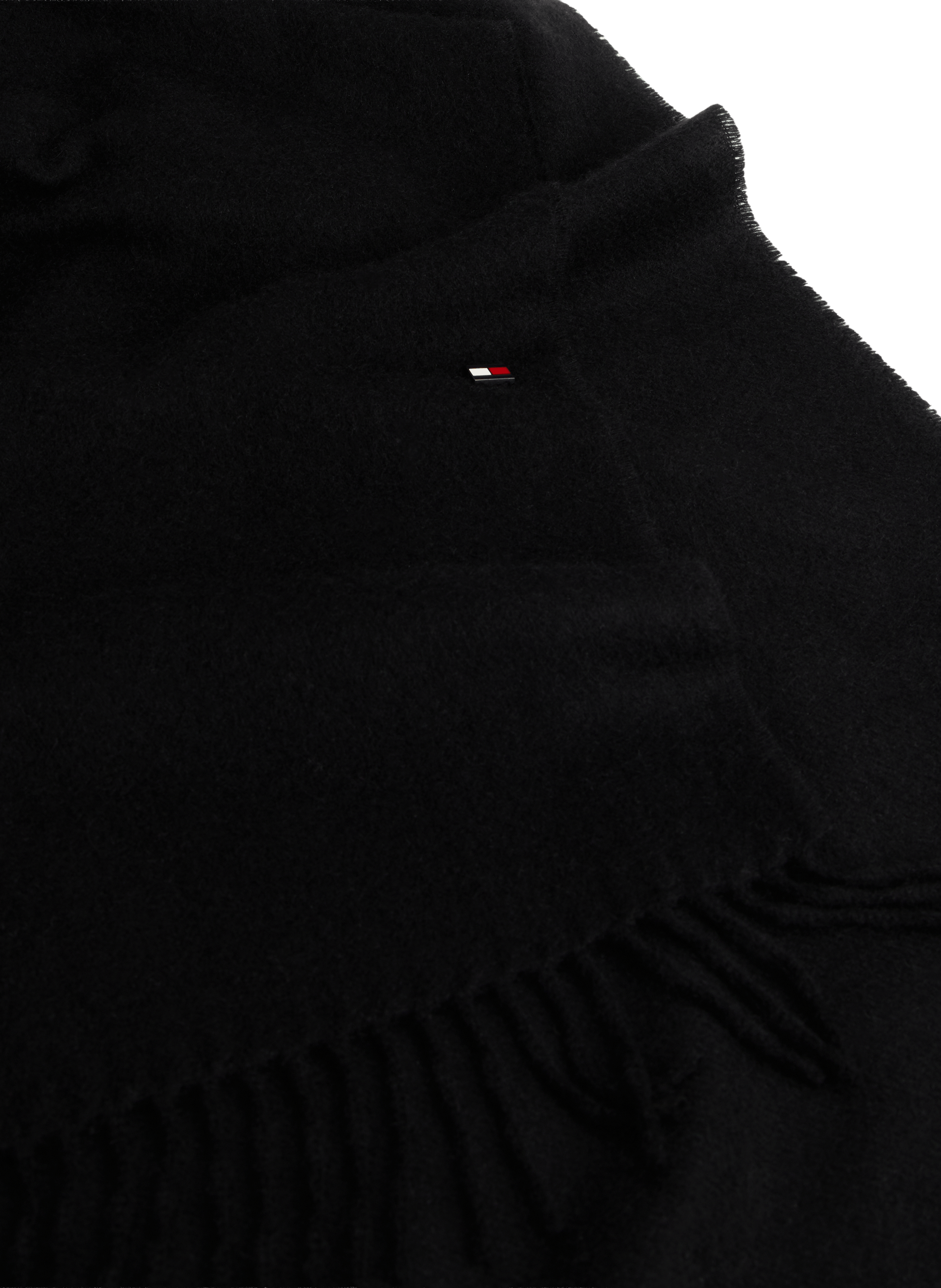 Hilfiger Flag cashmere scarf with fringes TOMMY HILFIGER Black
