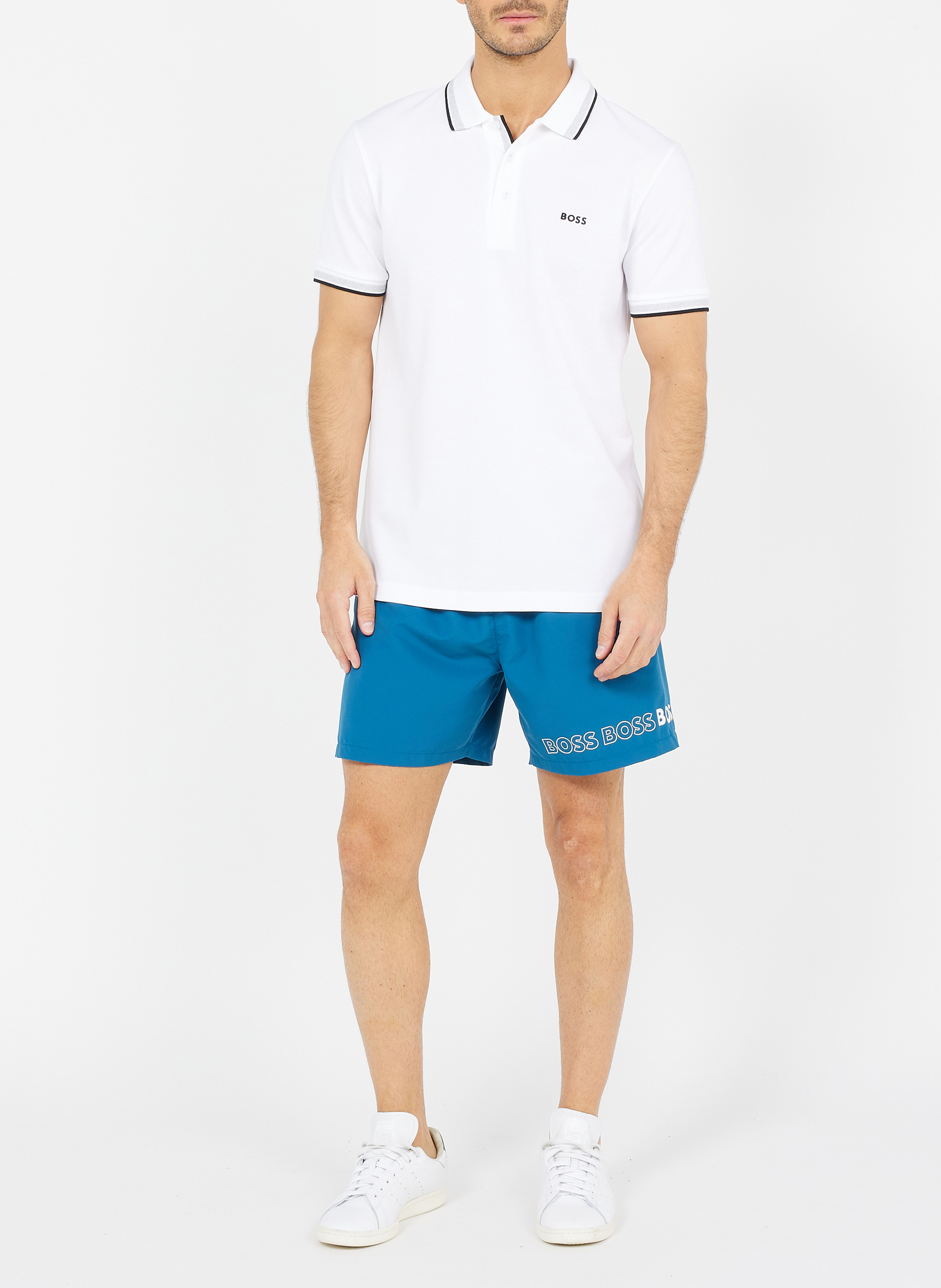 Polo regular fit en coton BOSS Blanc