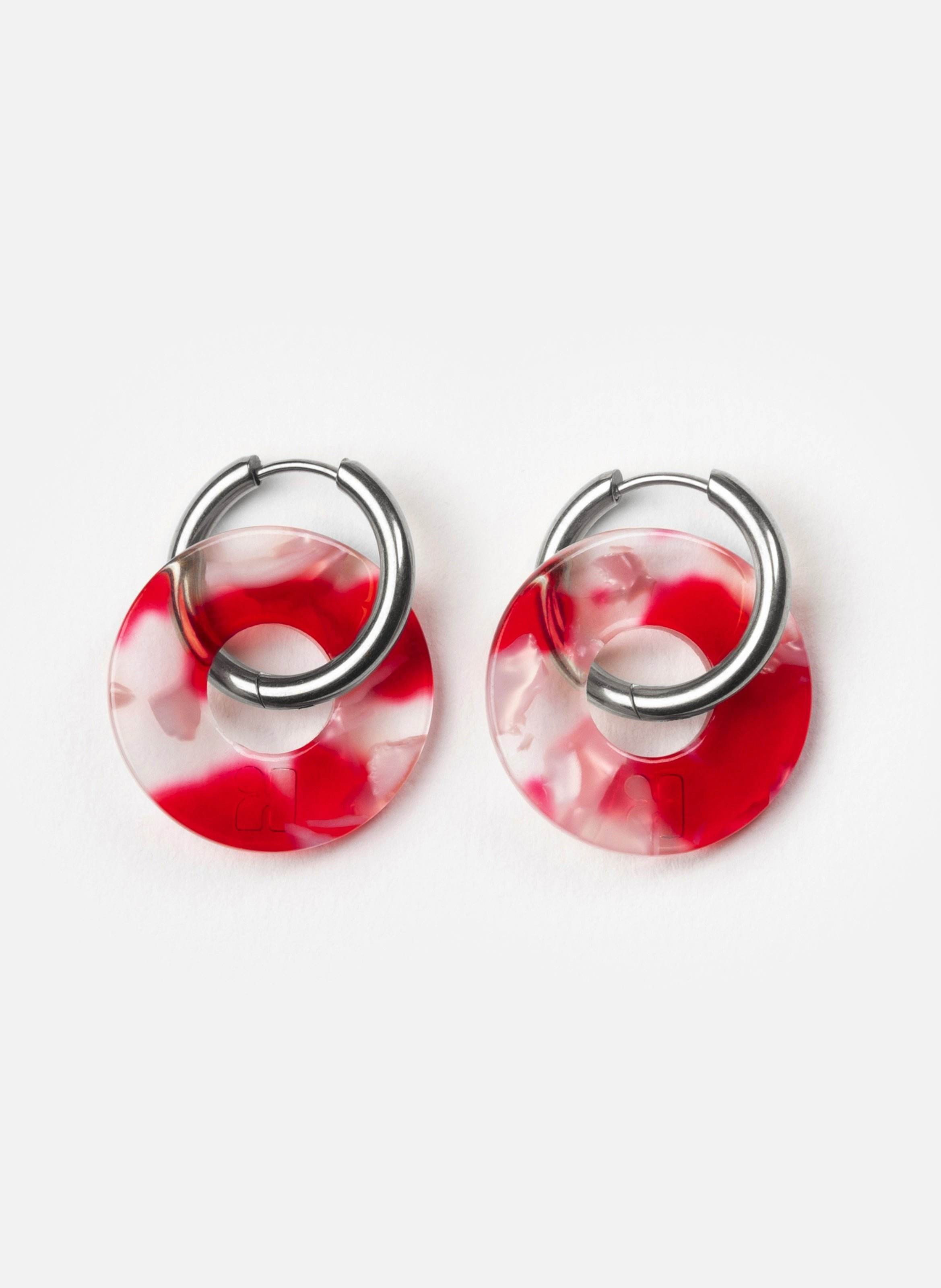Boucles d'oreilles donuts avec anneaux en acier inoxydable argenté KURAGE GINZA Rouge