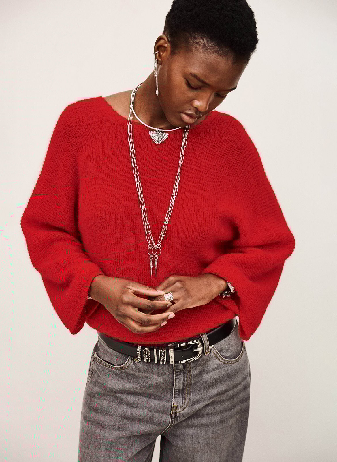 Pull droit col rond en maille isaac BA&SH Rouge