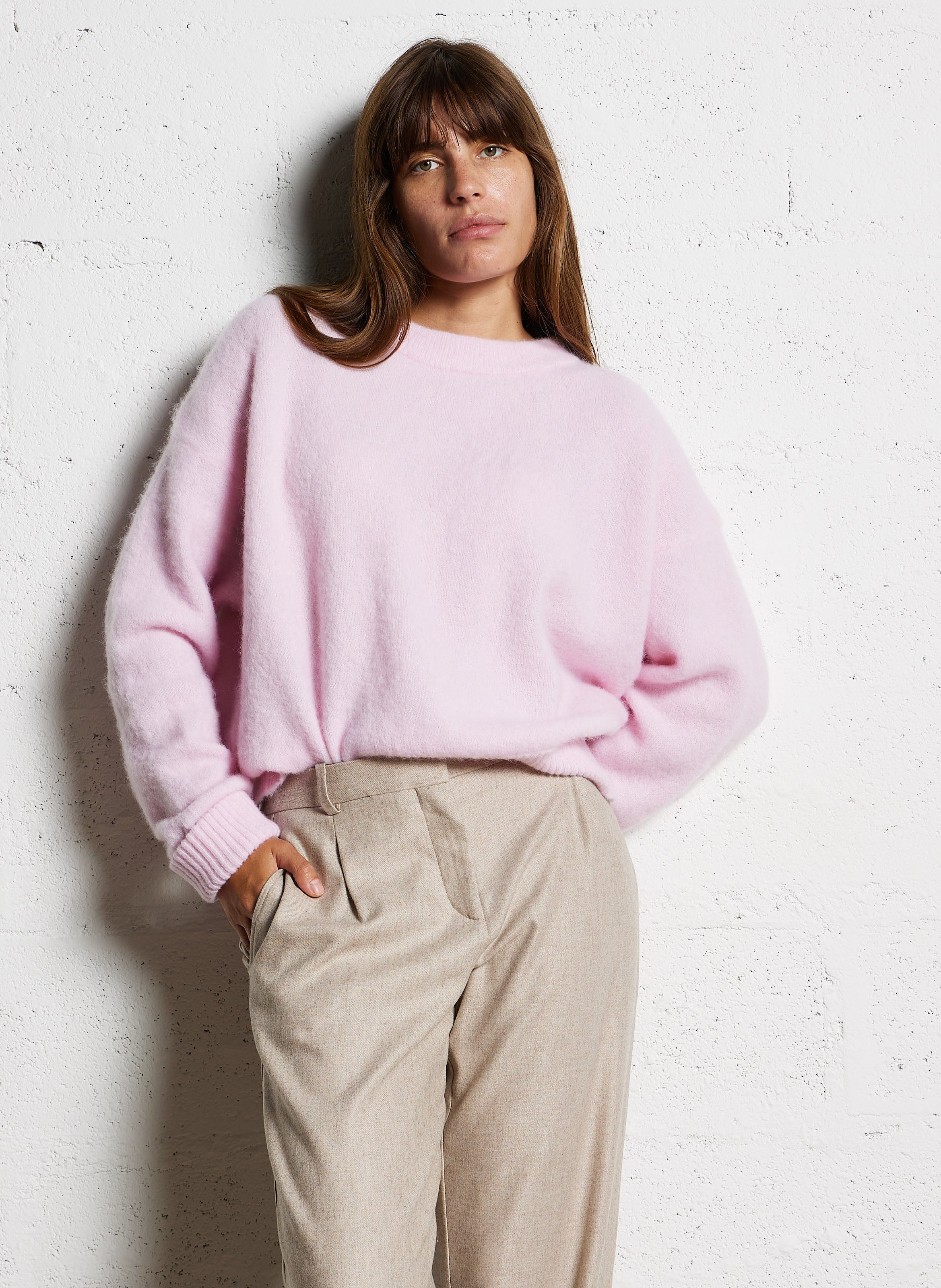 Pull ample col rond en laine mélangée vitow AMERICAN VINTAGE Rose