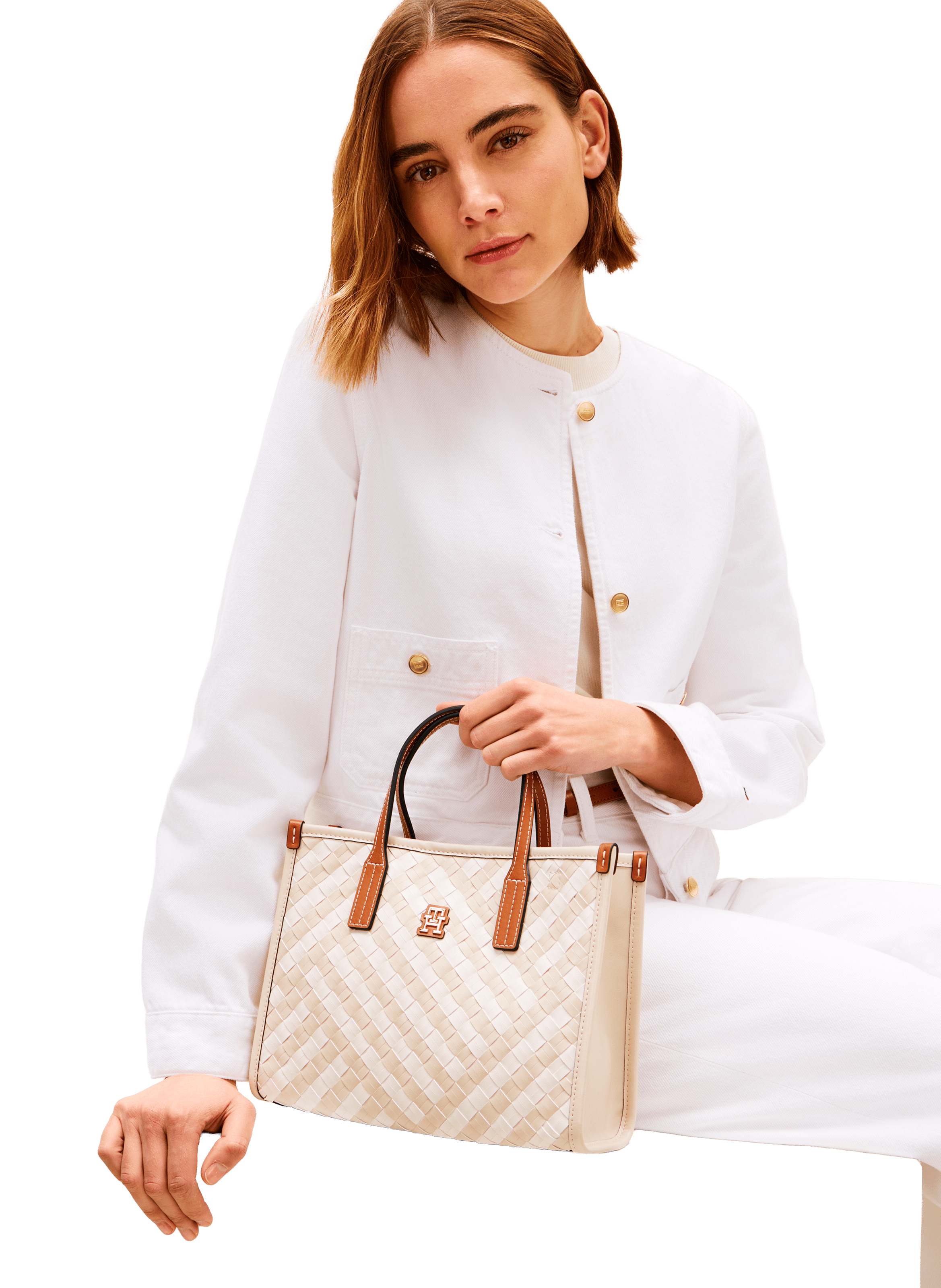 Mini tote bag tressé TOMMY HILFIGER Beige