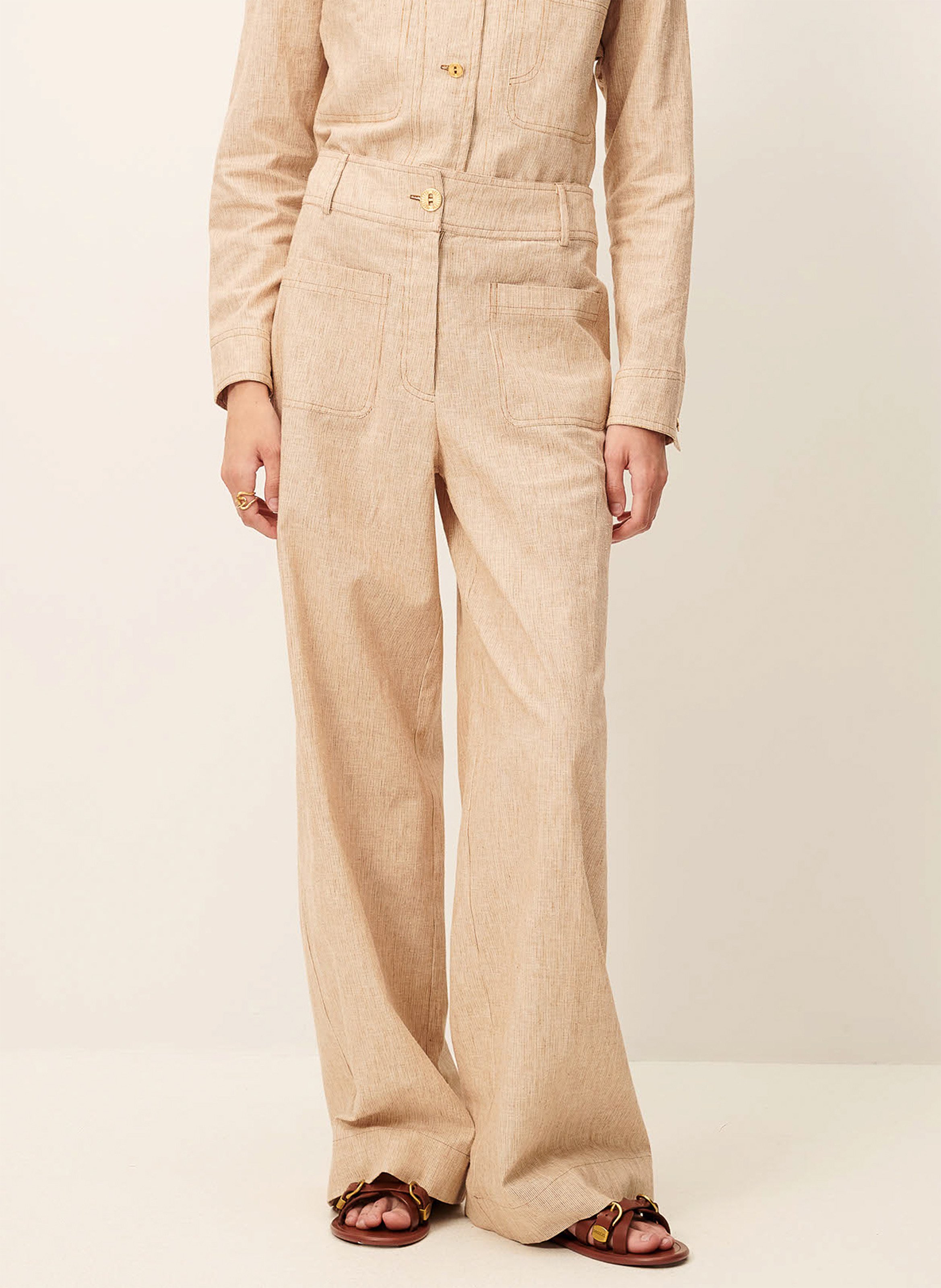 Jean évasé taille haute en coton mélangé manhatti SESSUN Beige