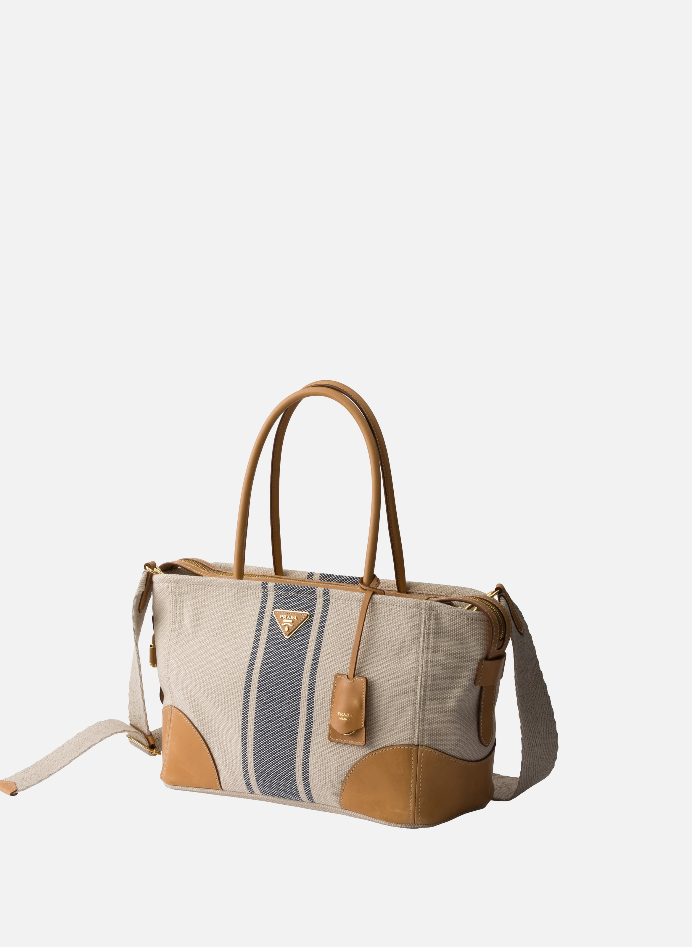 Grand shopping bag en toile et cuir Beige