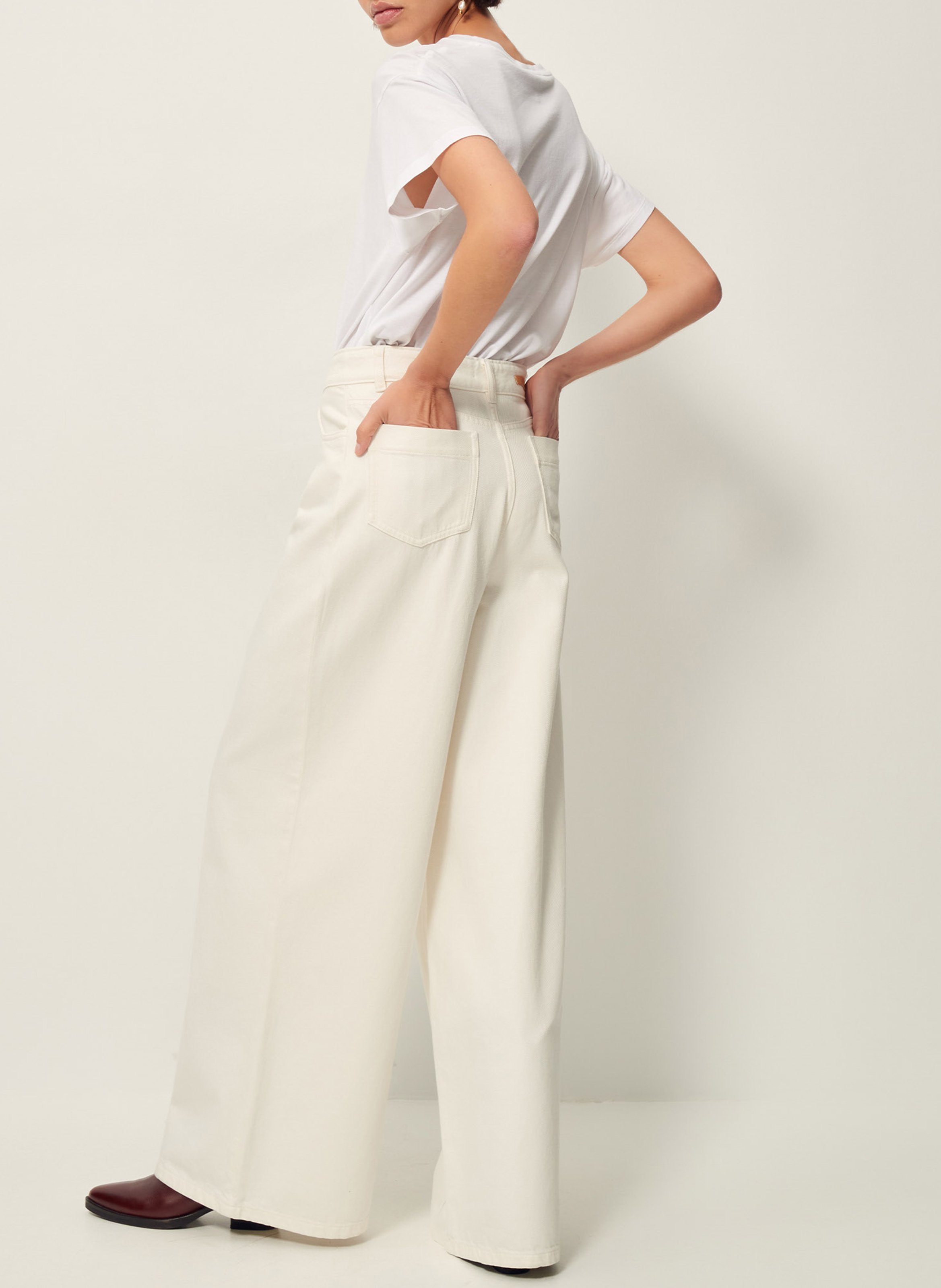 Jean large taille haute en coton dalt SESSUN Blanc