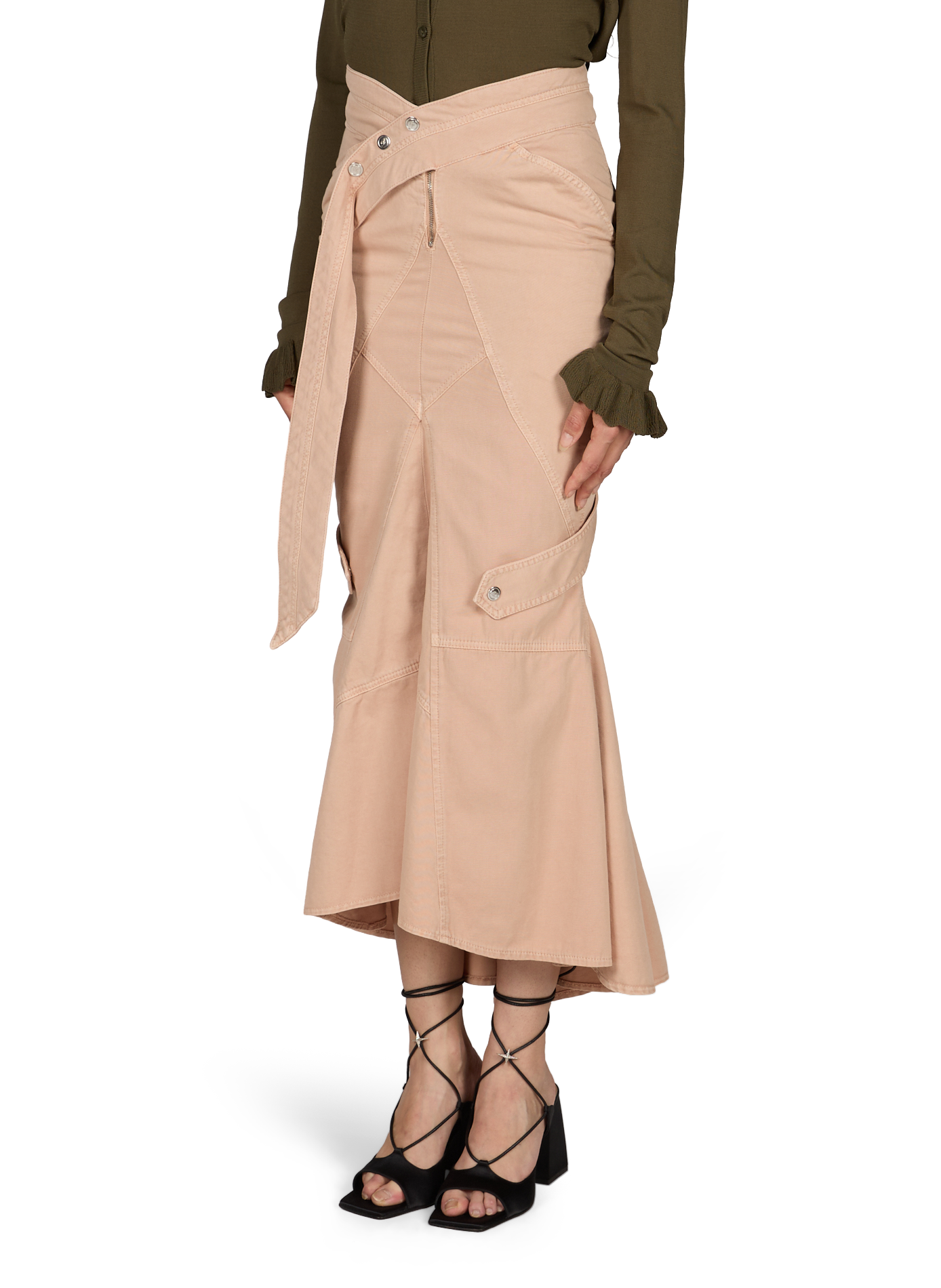 Midi skirt with asymmetrical cotton belt BLUMARINE Beige