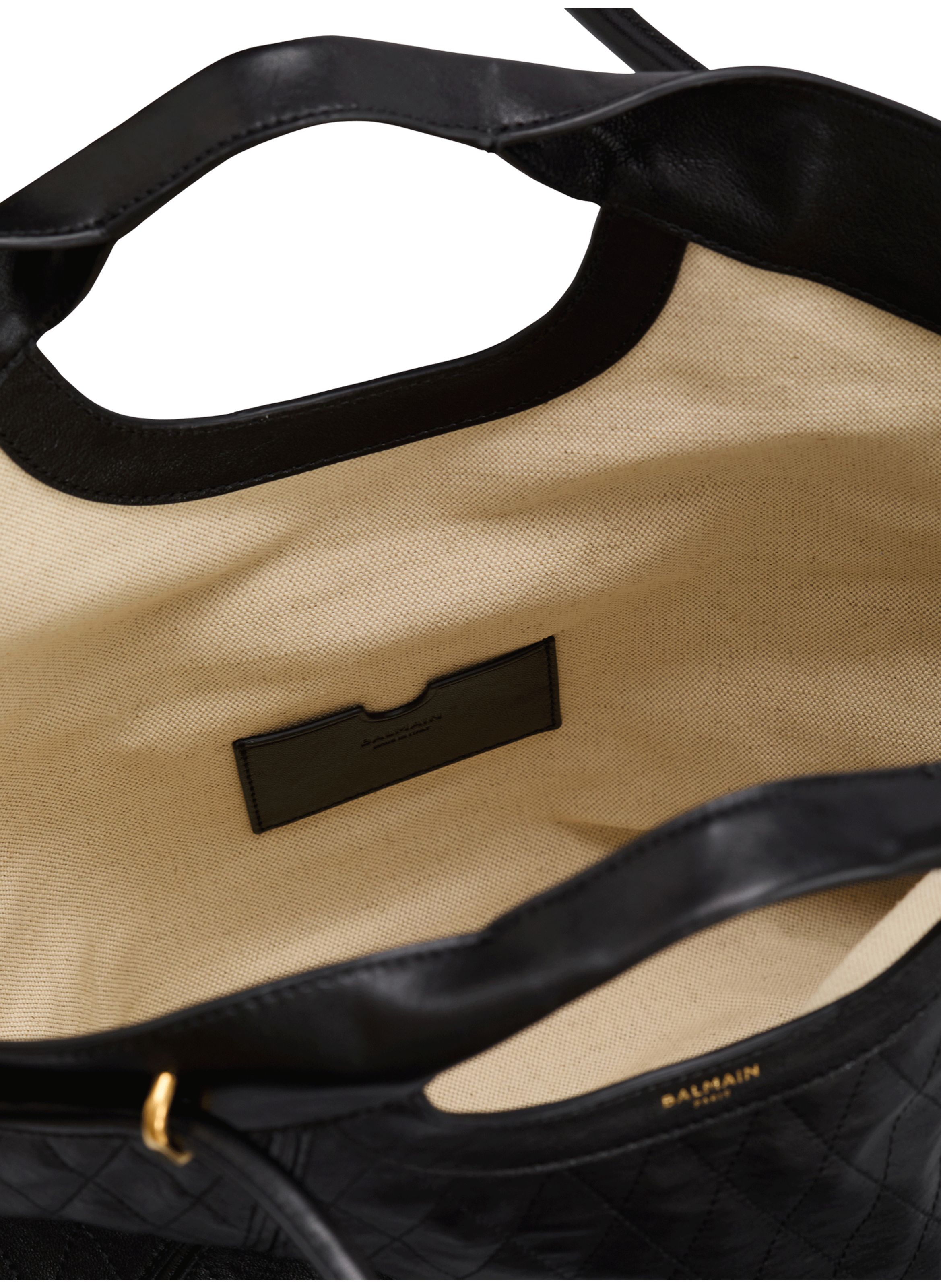 Sac cabas tote large en cuir surpiqué BALMAIN Noir