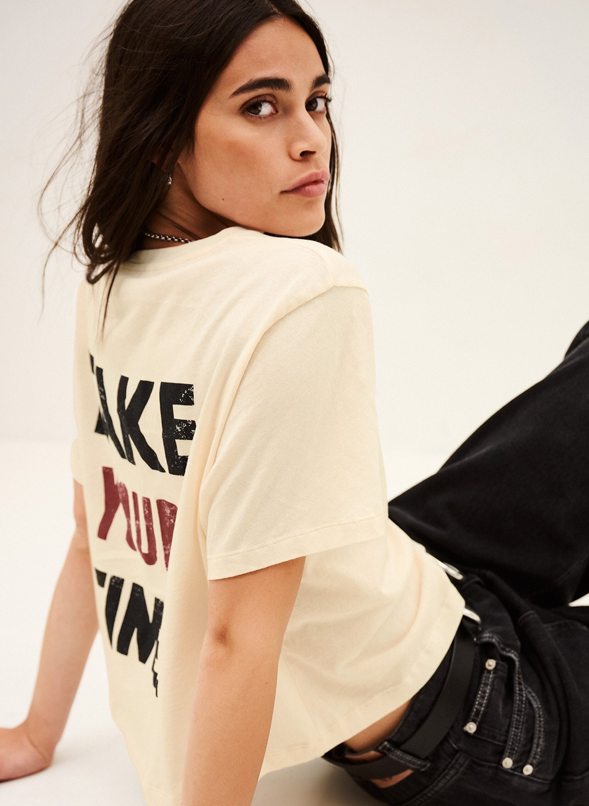 T-shirt met zeefdruk op de achterkant BA&SH Beige