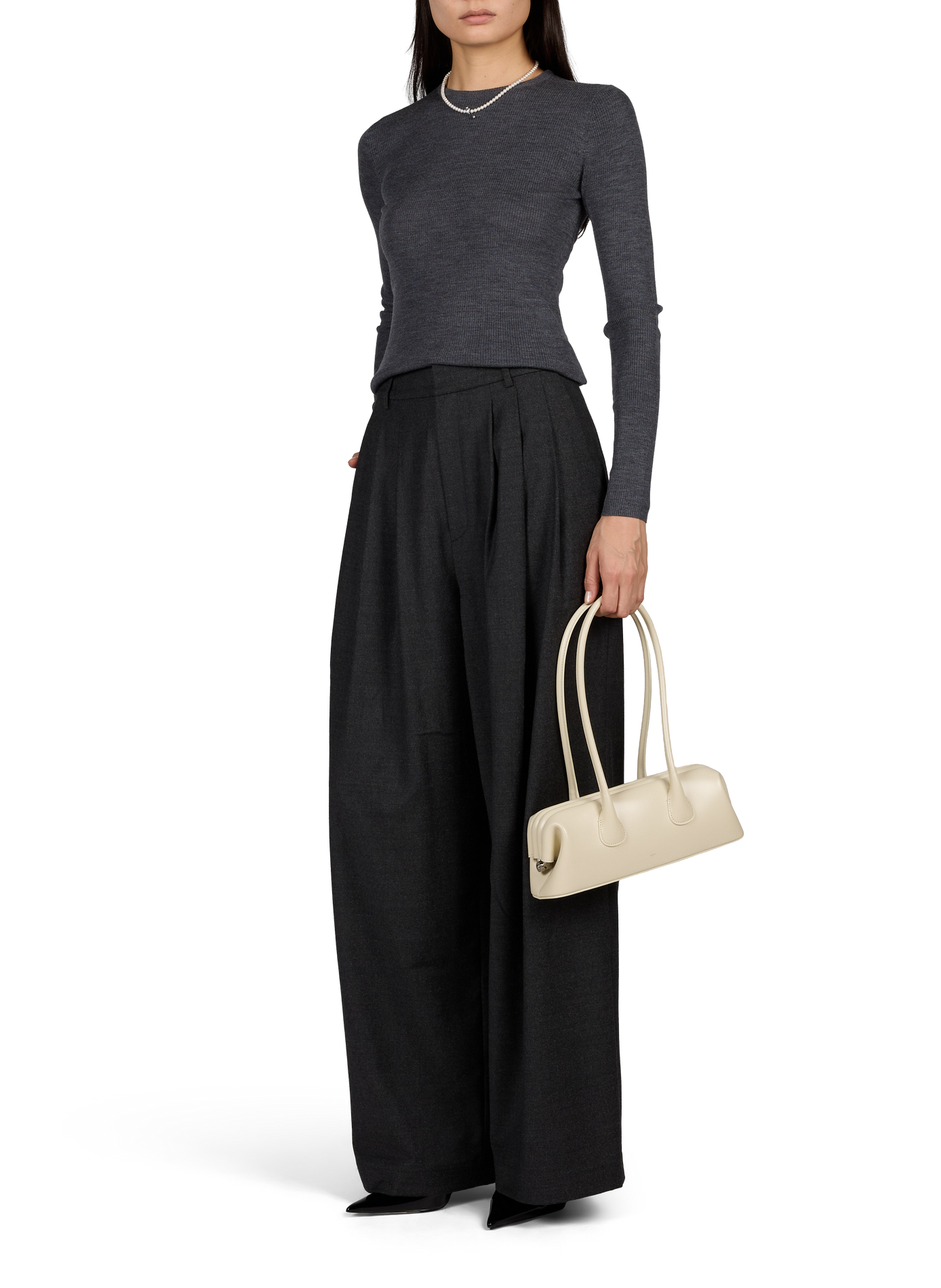 Wide-leg pleated trousers in blended wool TIBI Grey