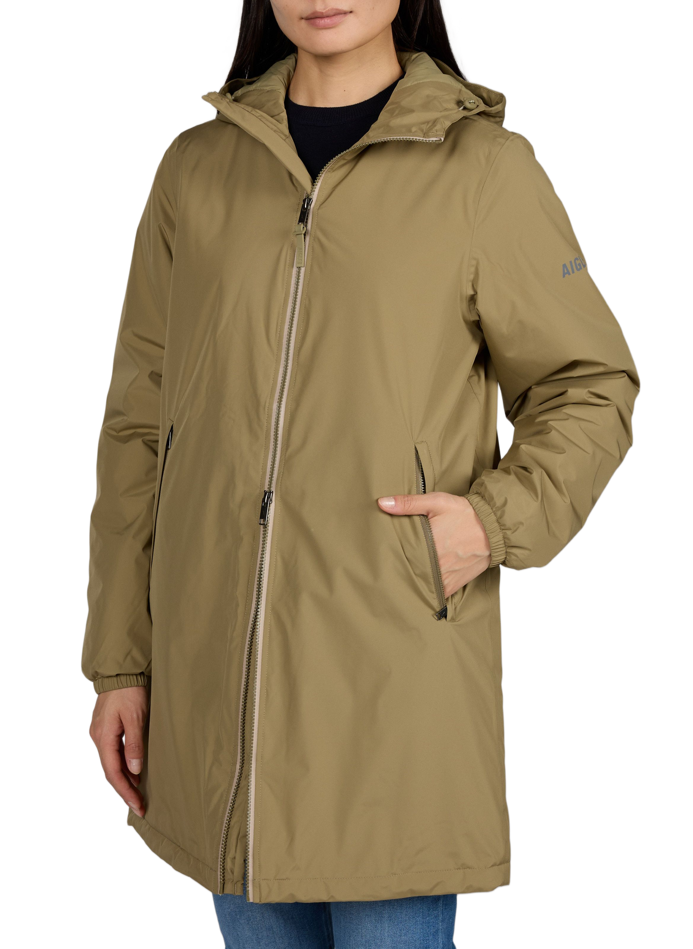 Mid-length hooded jacket AIGLE Khaki
