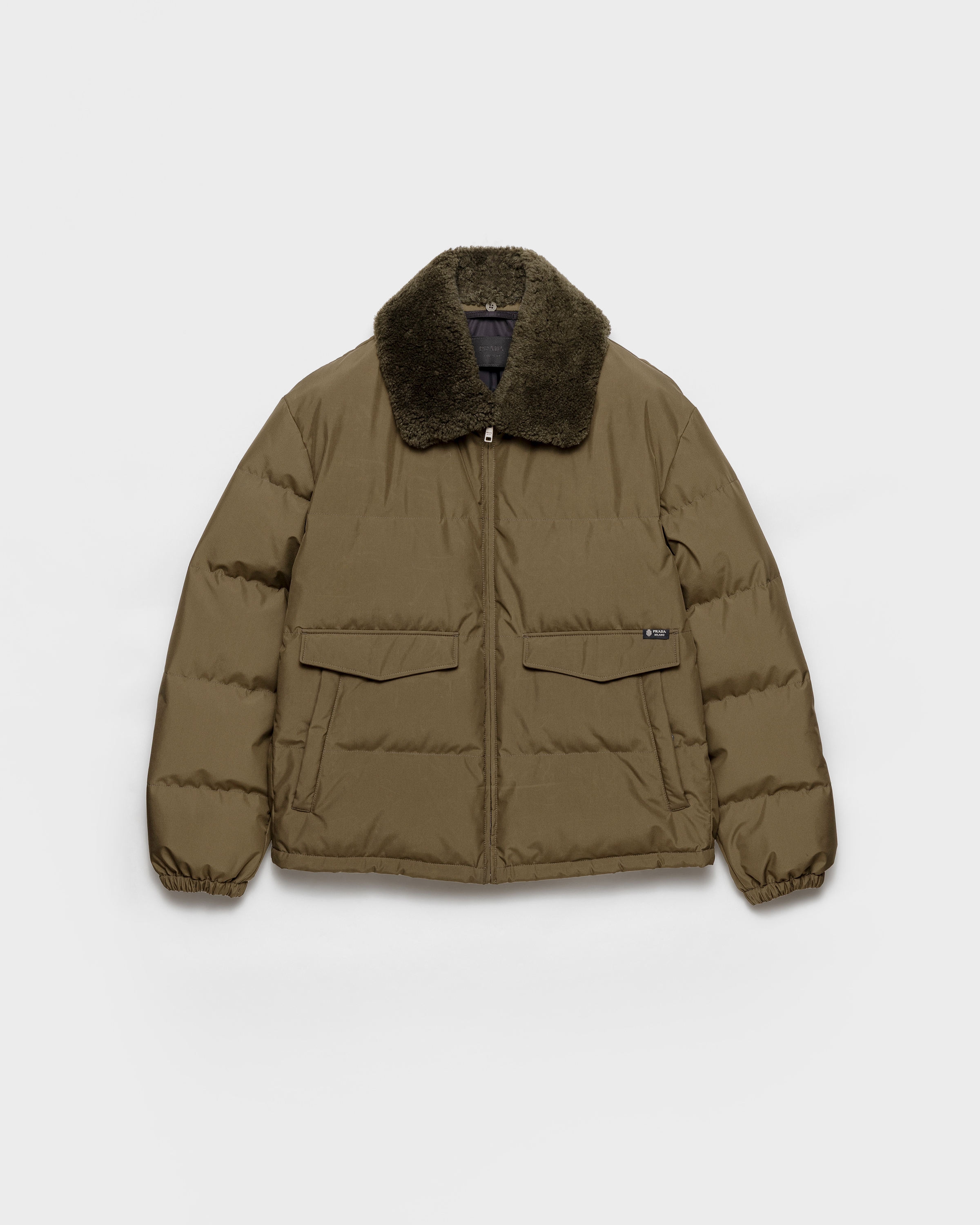 Veste en tissu technique de poids moyen avec duvet PRADA Vert