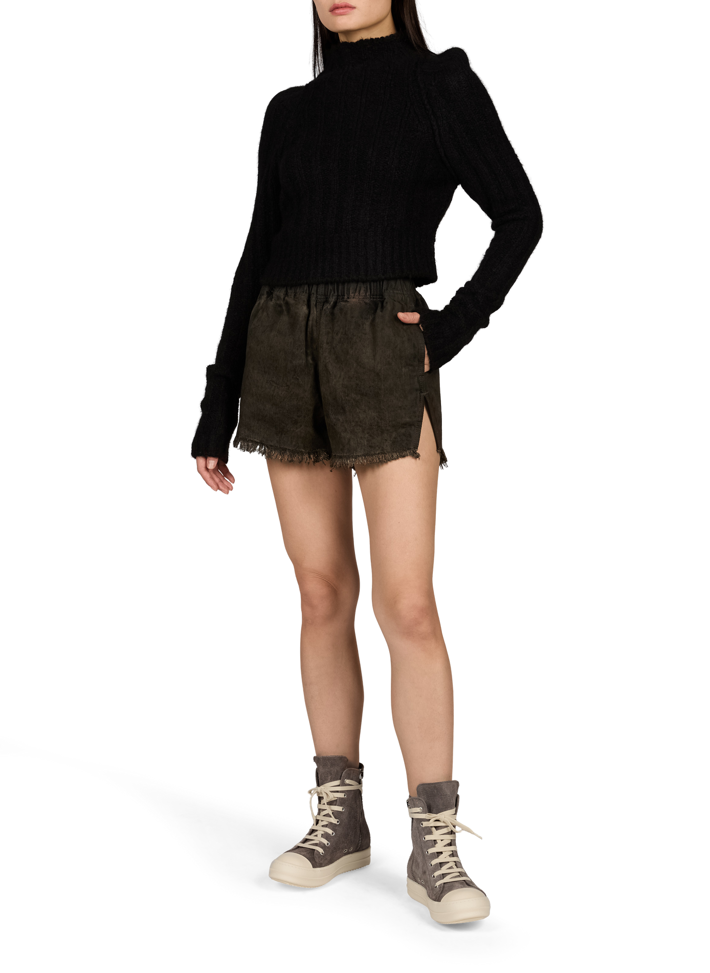 Hoge sneakers met rits van suèdeleer RICK OWENS Beige