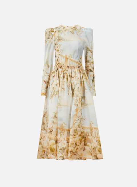 فستان متوسط ​​الطول من الأورجانزا الحريري الغنائي متعدد الألوان zimmermann 
