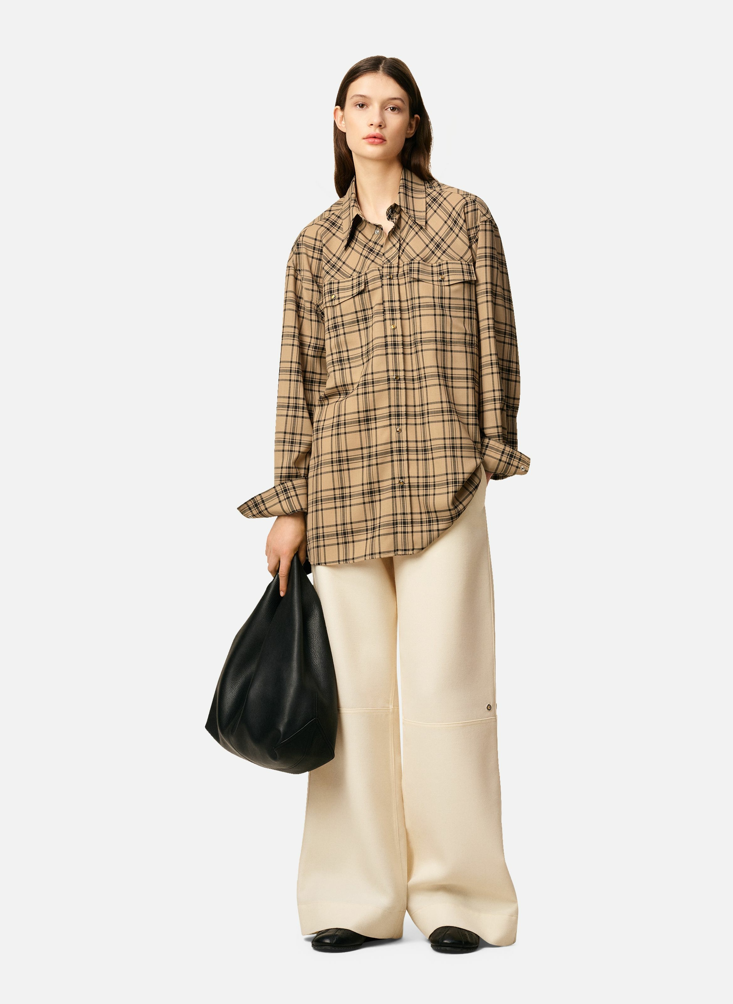 Chemise de bucheron a carreaux en laine unisexe AMI PARIS Marron