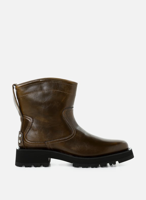 Bottines en cuir aspect usé Kaki by GANNI GANNI Bottines en cuir aspect usé Kaki