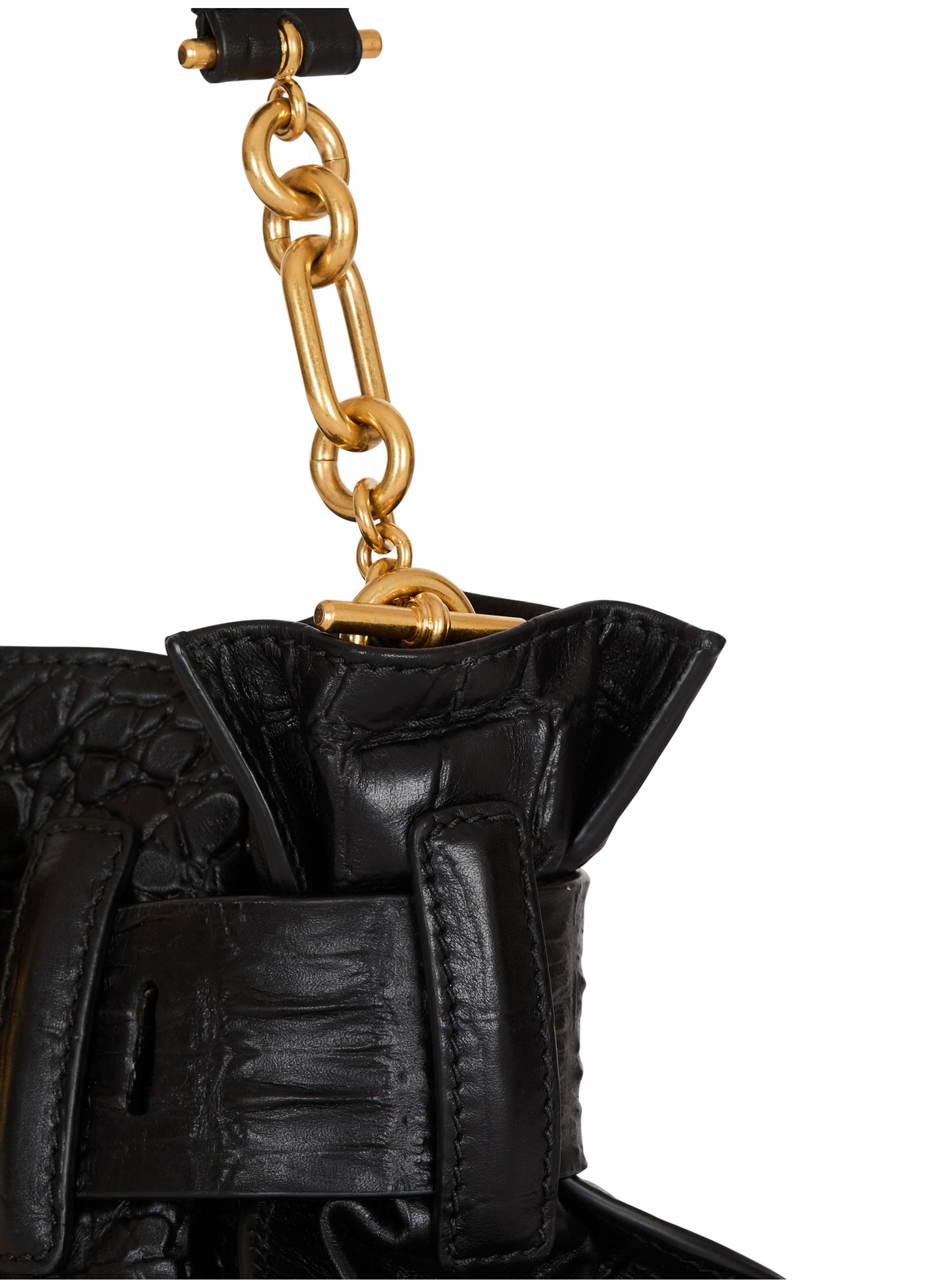 Sac anthem mini en cuir embossé effet croco BALMAIN Noir