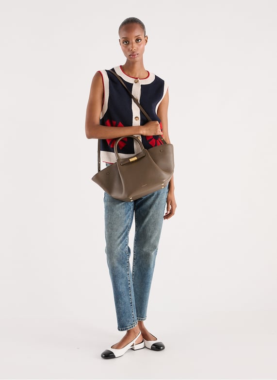 Sac à main en cuir et coton | Noir by DEMELLIER LONDON Sac à main en cuir et coton Noir