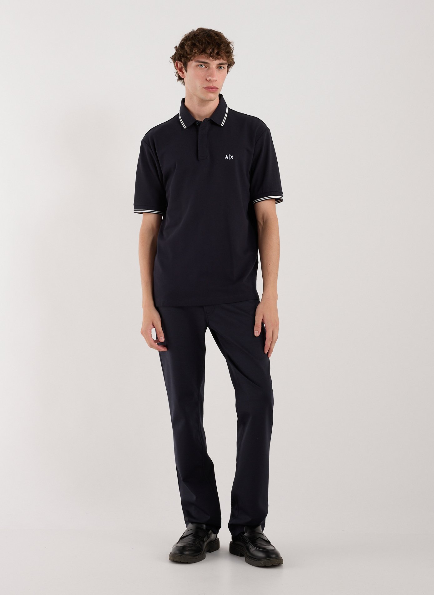 Short-sleeved polo in blended cotton Blue
