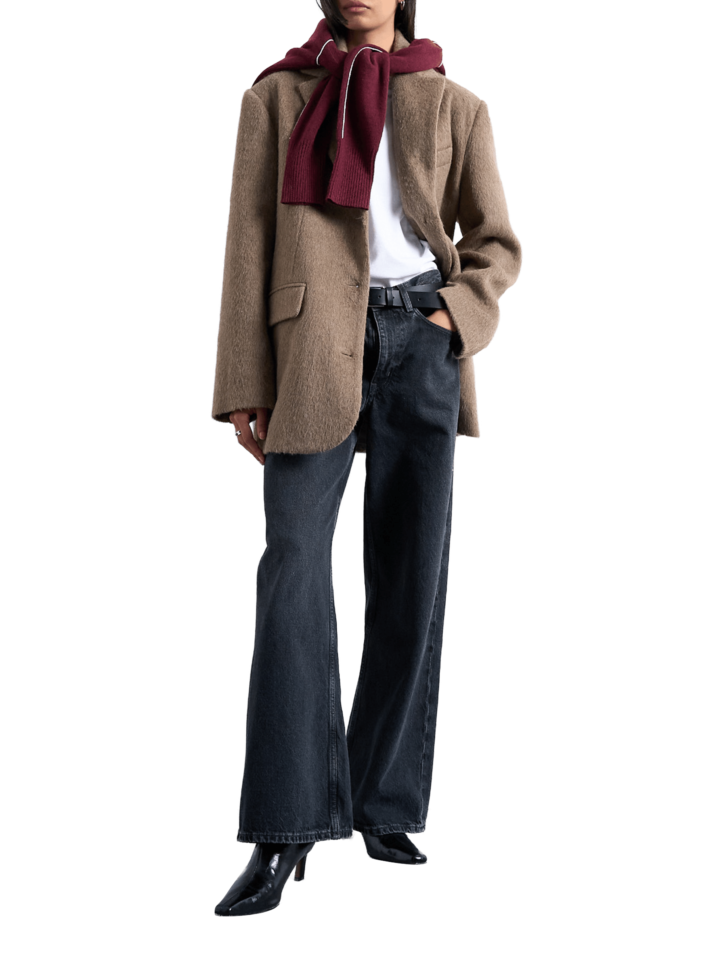 Veste droite col tailleur TOPSHOP Marron