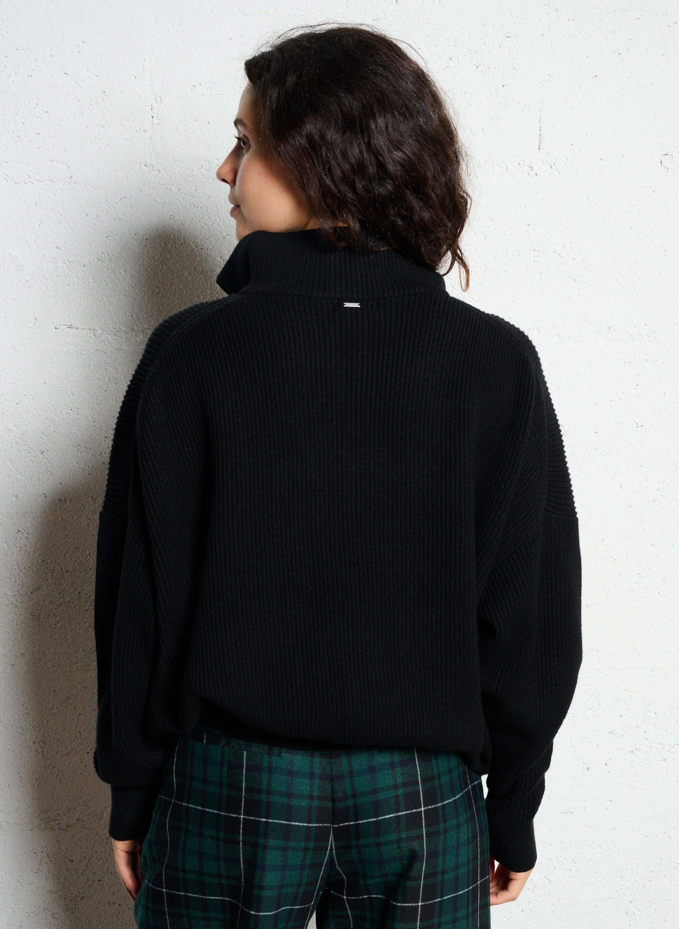 Pull ample col camionneur en maille IKKS Noir
