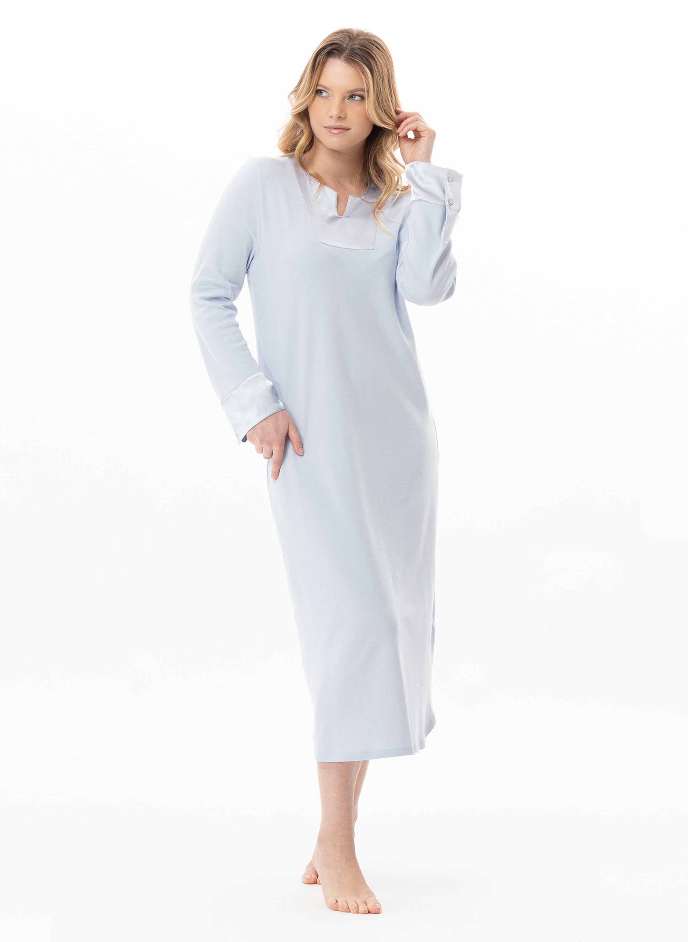 Chemise de nuit longue en coton andy 111 LE CHAT Bleu