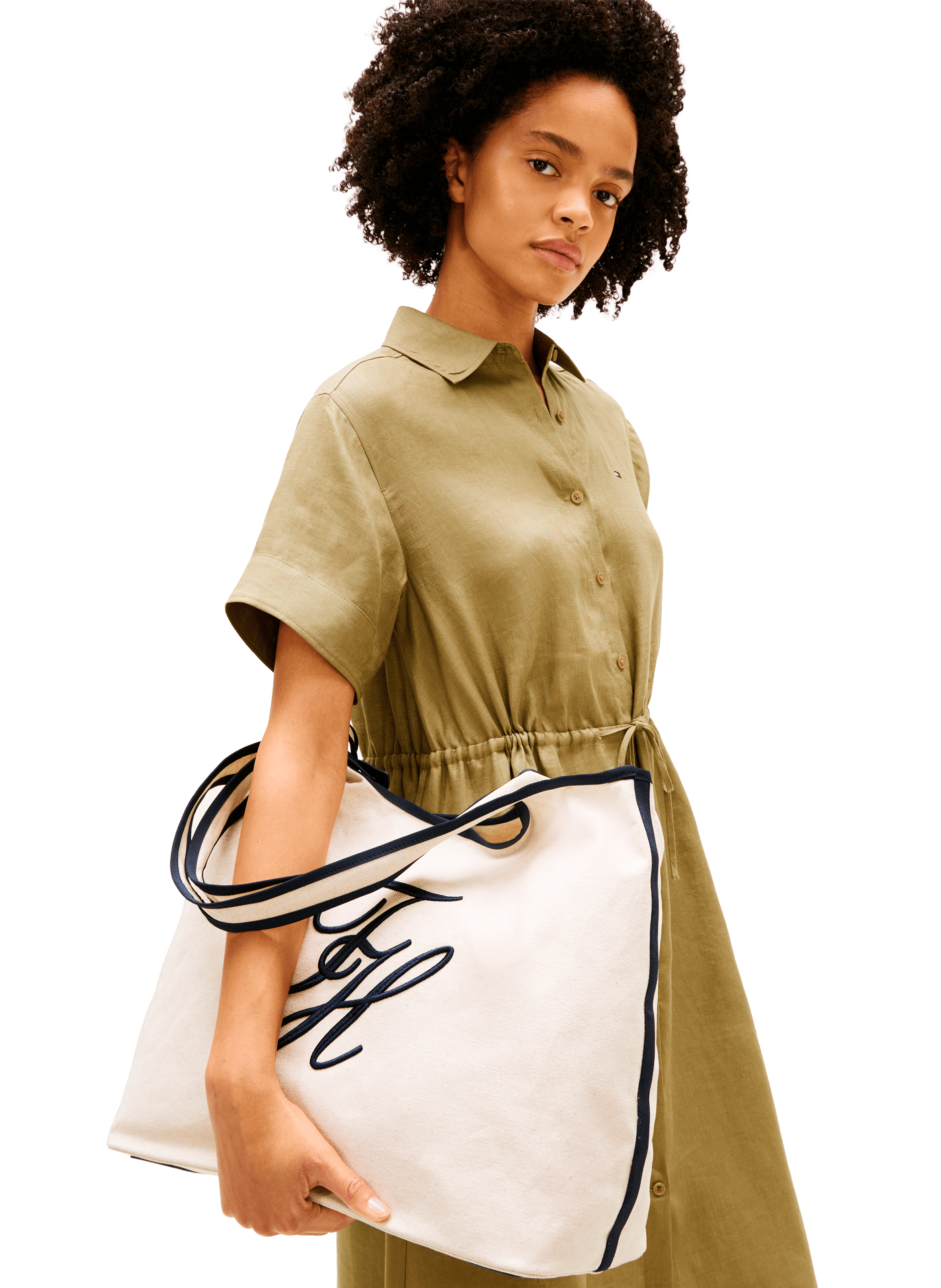 Sac cabas à logo en coton et lin mélangés TOMMY HILFIGER Beige