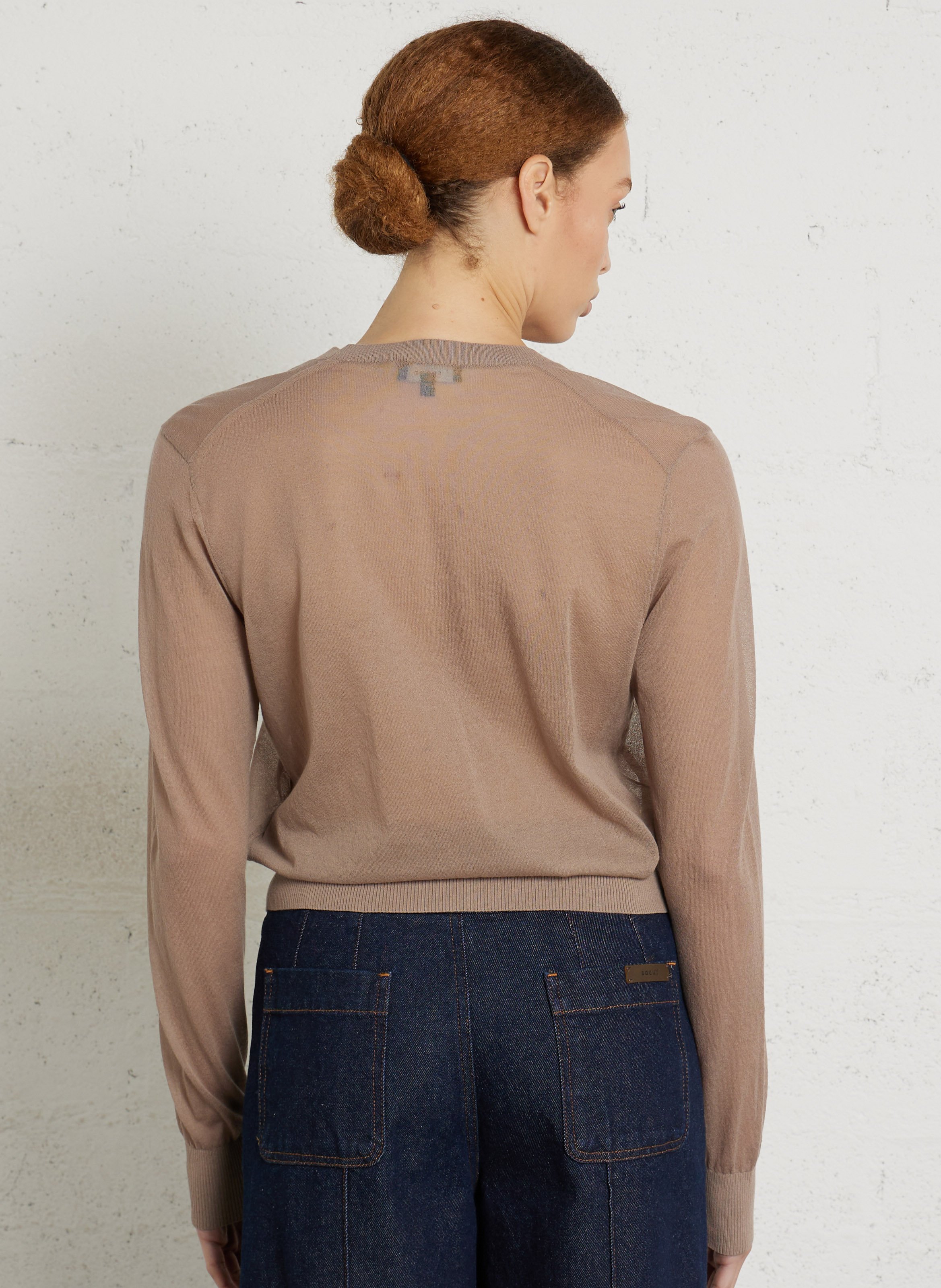 Cardigan col V en coton mélangé Etretat SOEUR Marron