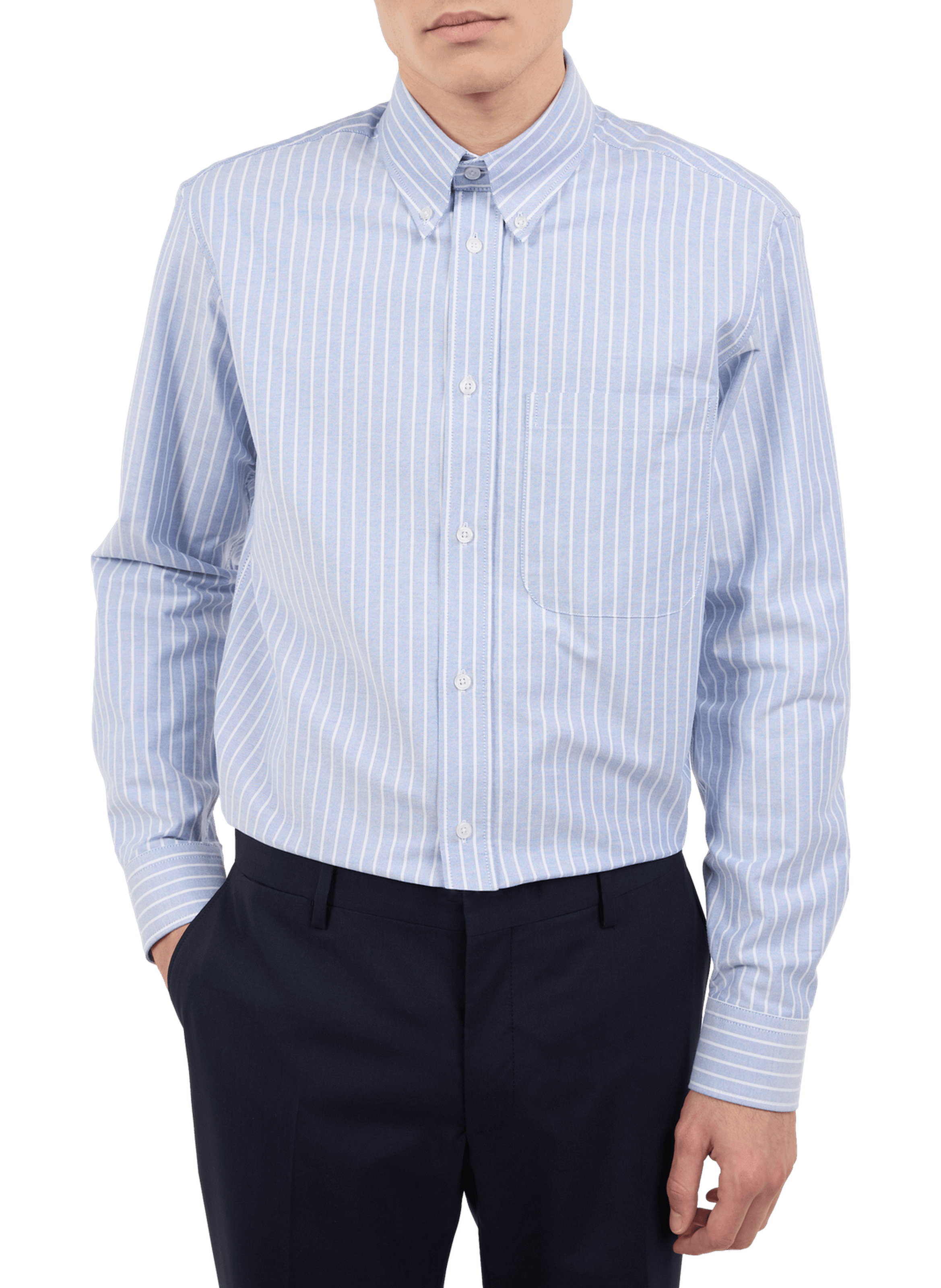 Gray American collar striped cotton shirt SAISON 1865 Blue