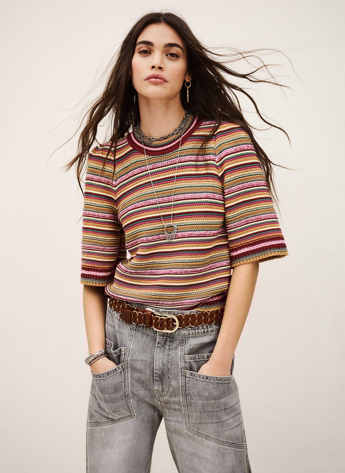 Pull col rond en coton farfaela BA&SH Violet