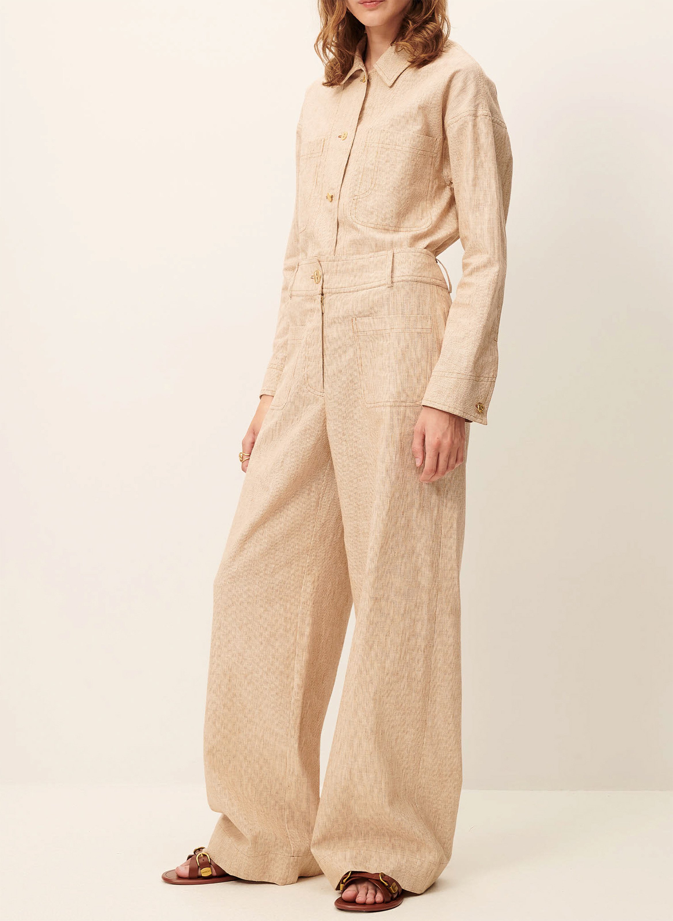 Jean évasé taille haute en coton mélangé manhatti SESSUN Beige