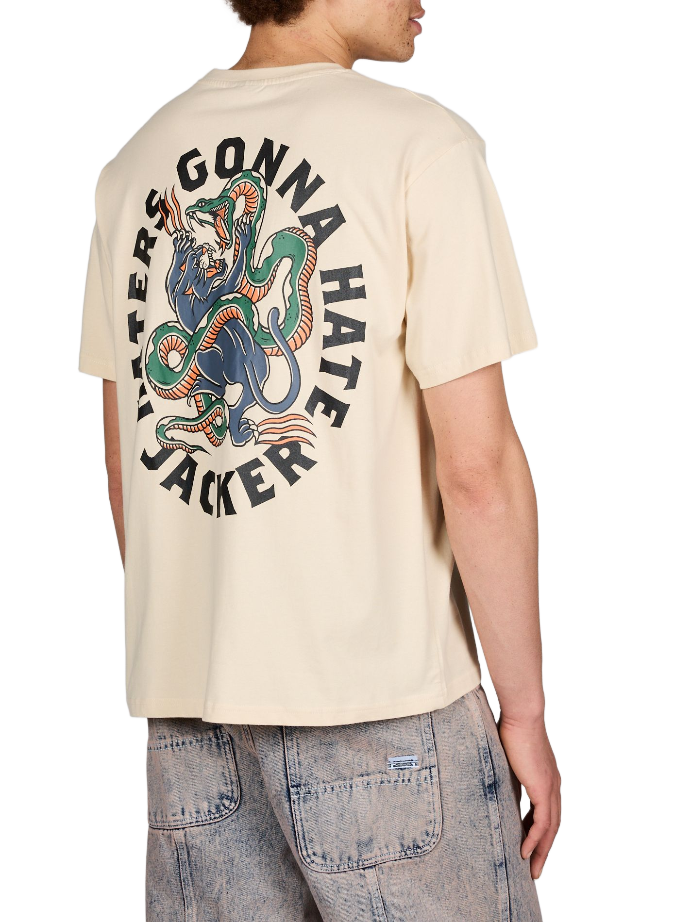 Biker-style cotton t-shirt JACKER. Beige