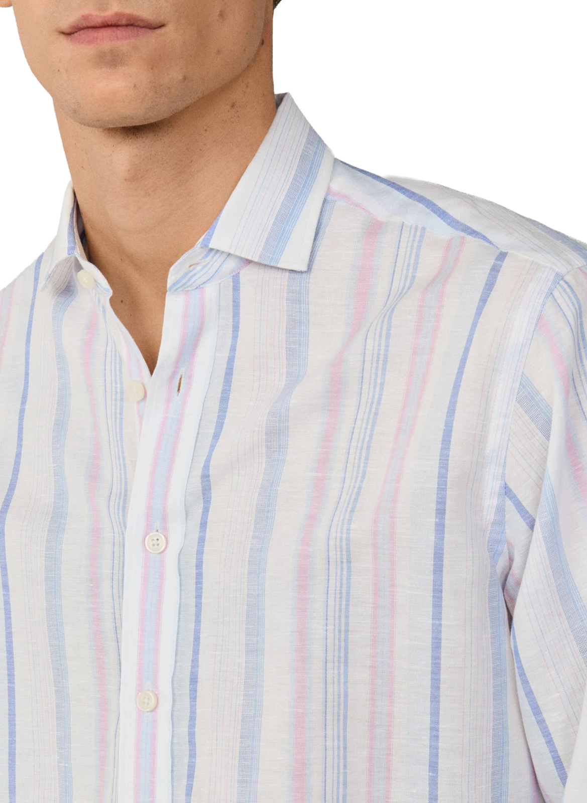 Striped linen and cotton shirt HACKETT Blue