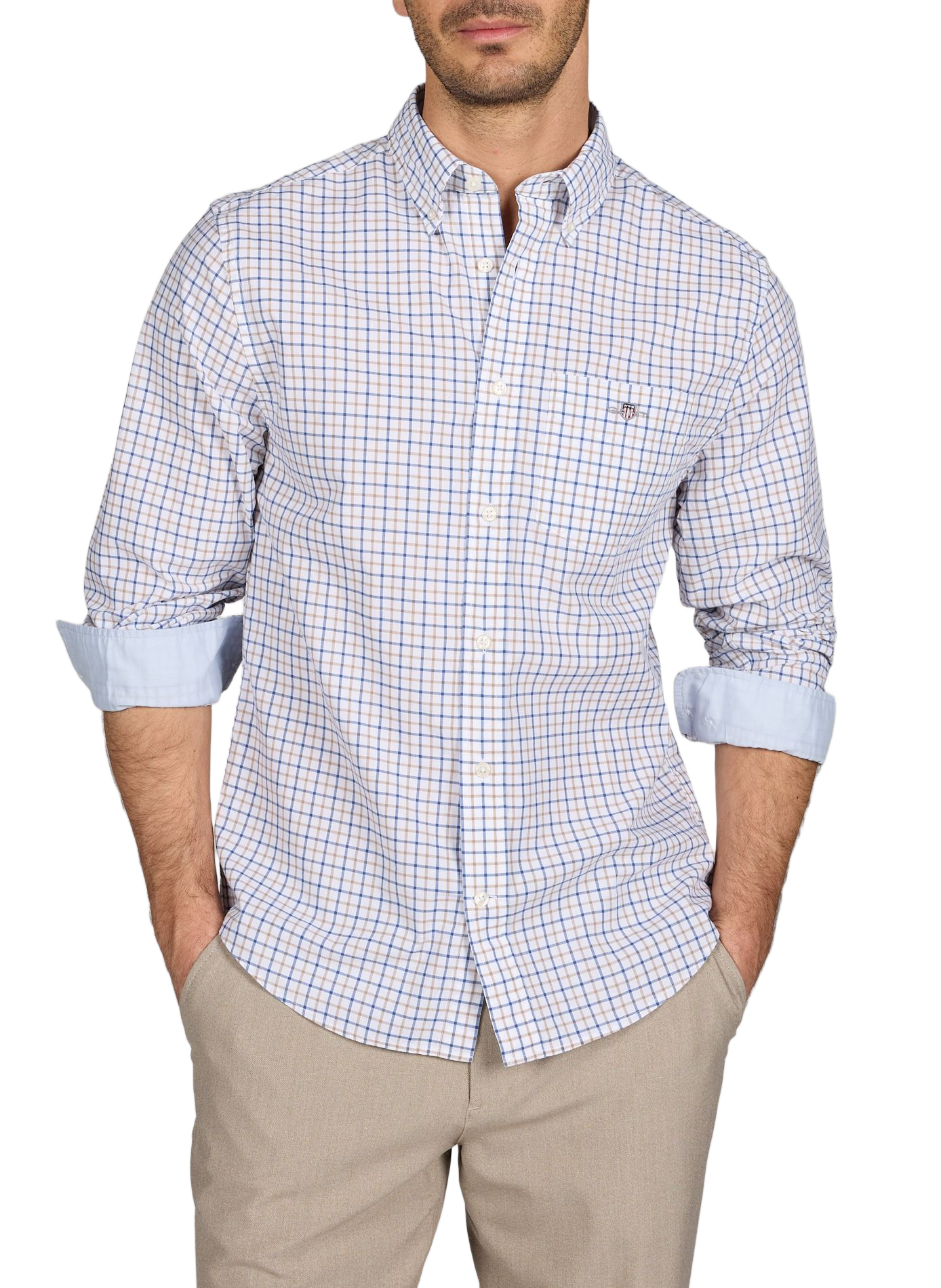 Chemise col américain à carreaux en coton GANT Beige