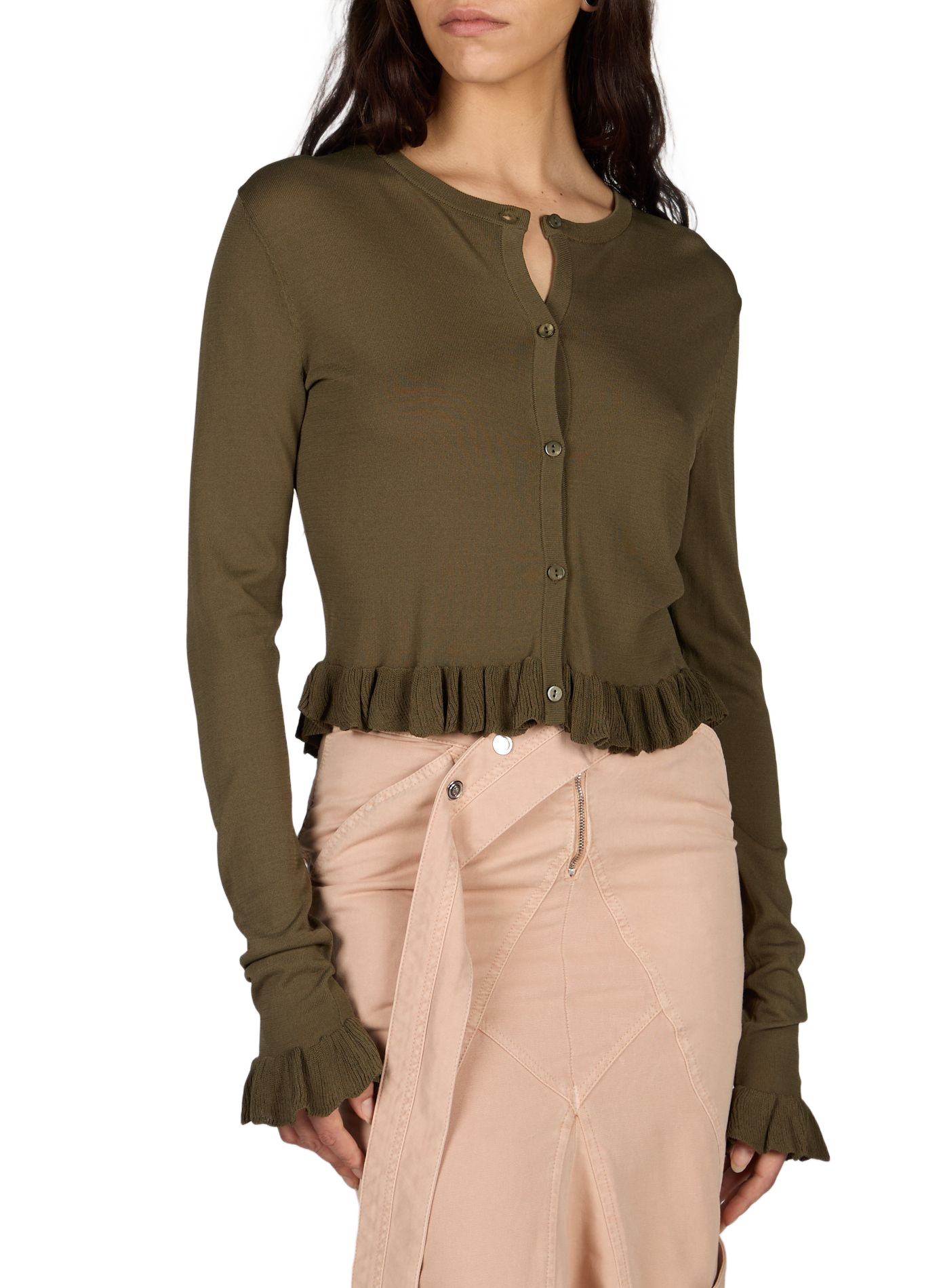 Finely ribbed round neck cardigan BLUMARINE Green