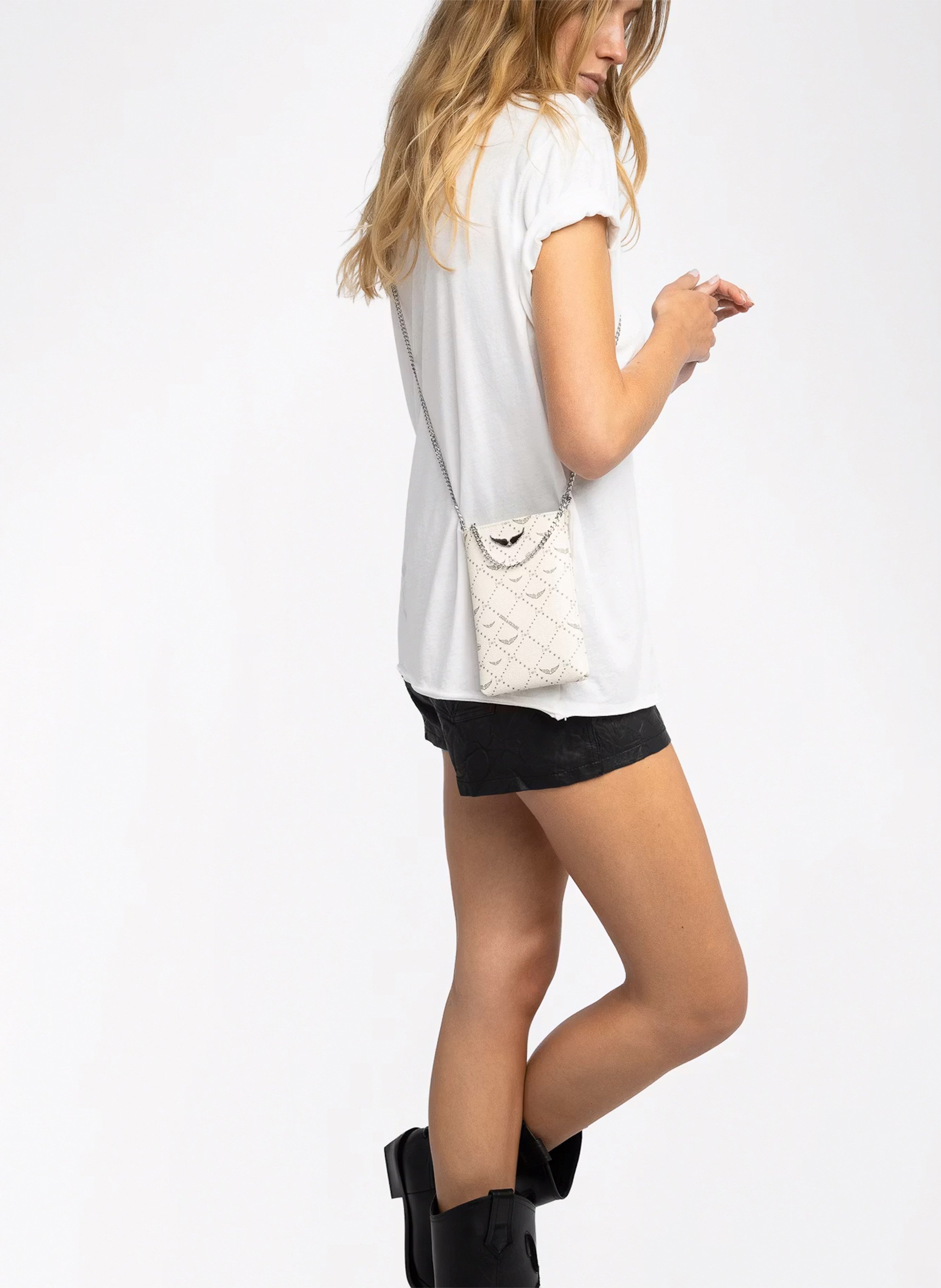 Telefoonhoesje van bedrukt leren rockprint ZADIG&VOLTAIRE Wit
