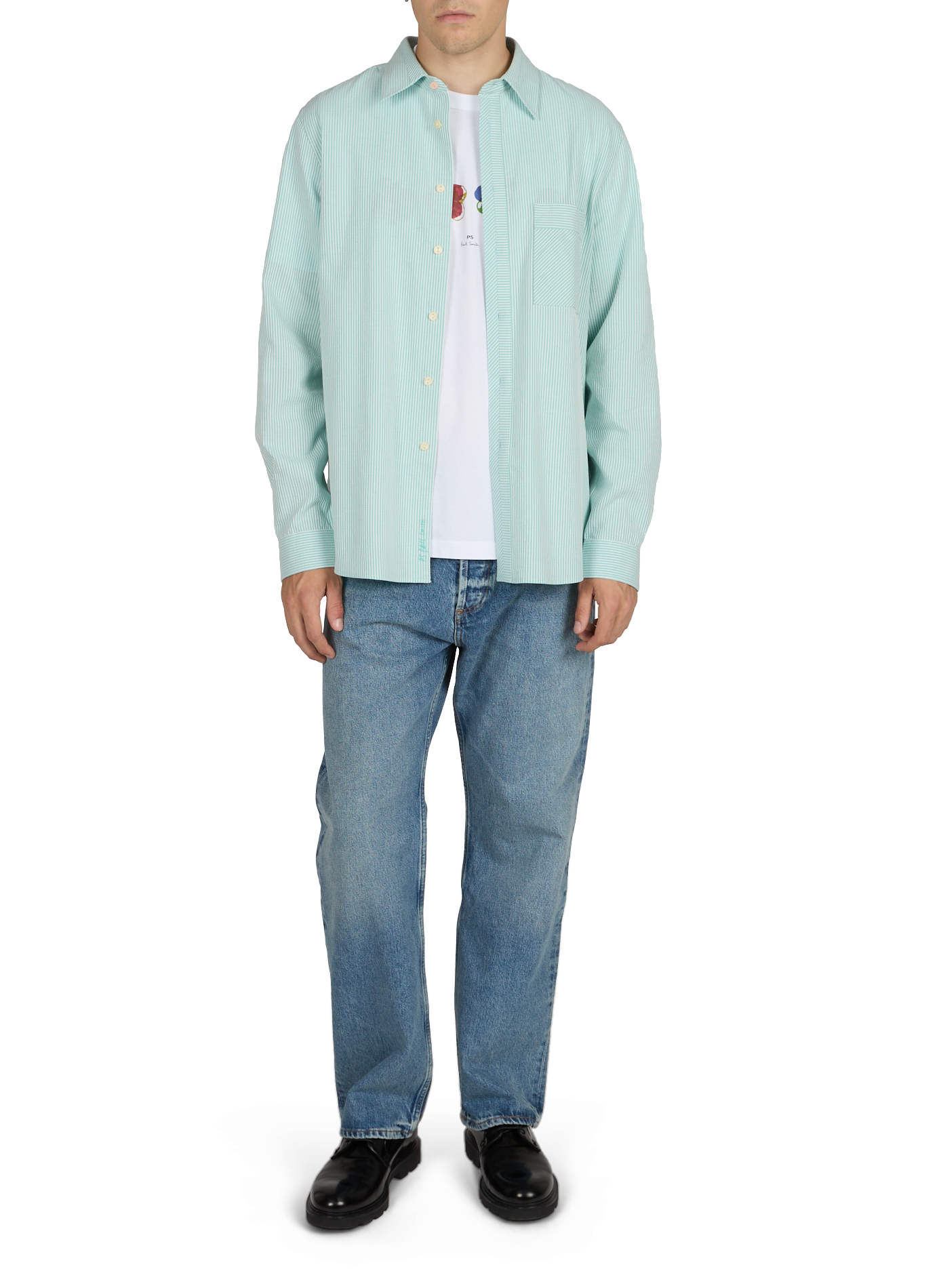 Wide Striped Cotton Shirt PAUL SMITH Green