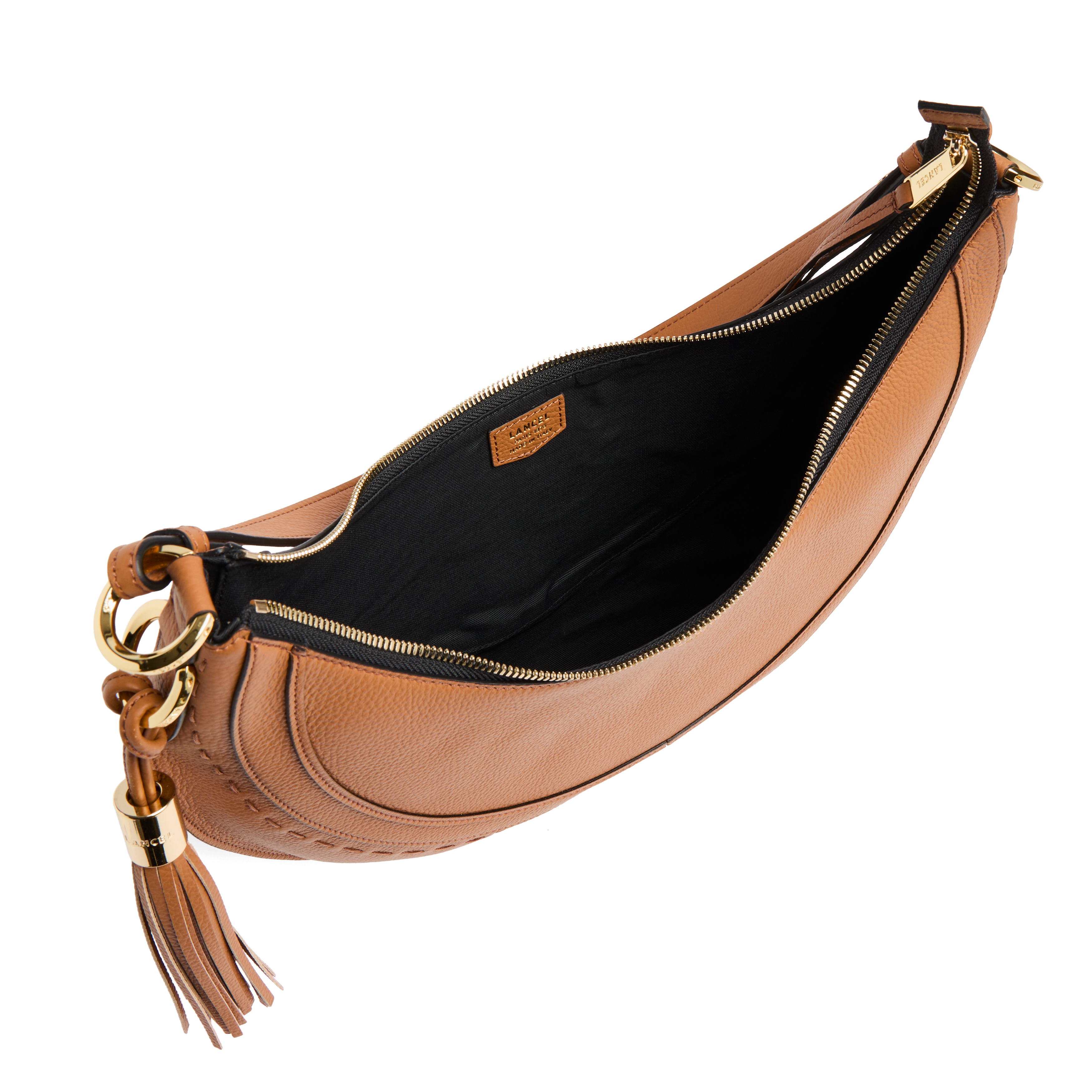 Handtas in reliëfleer. LANCEL Bruin