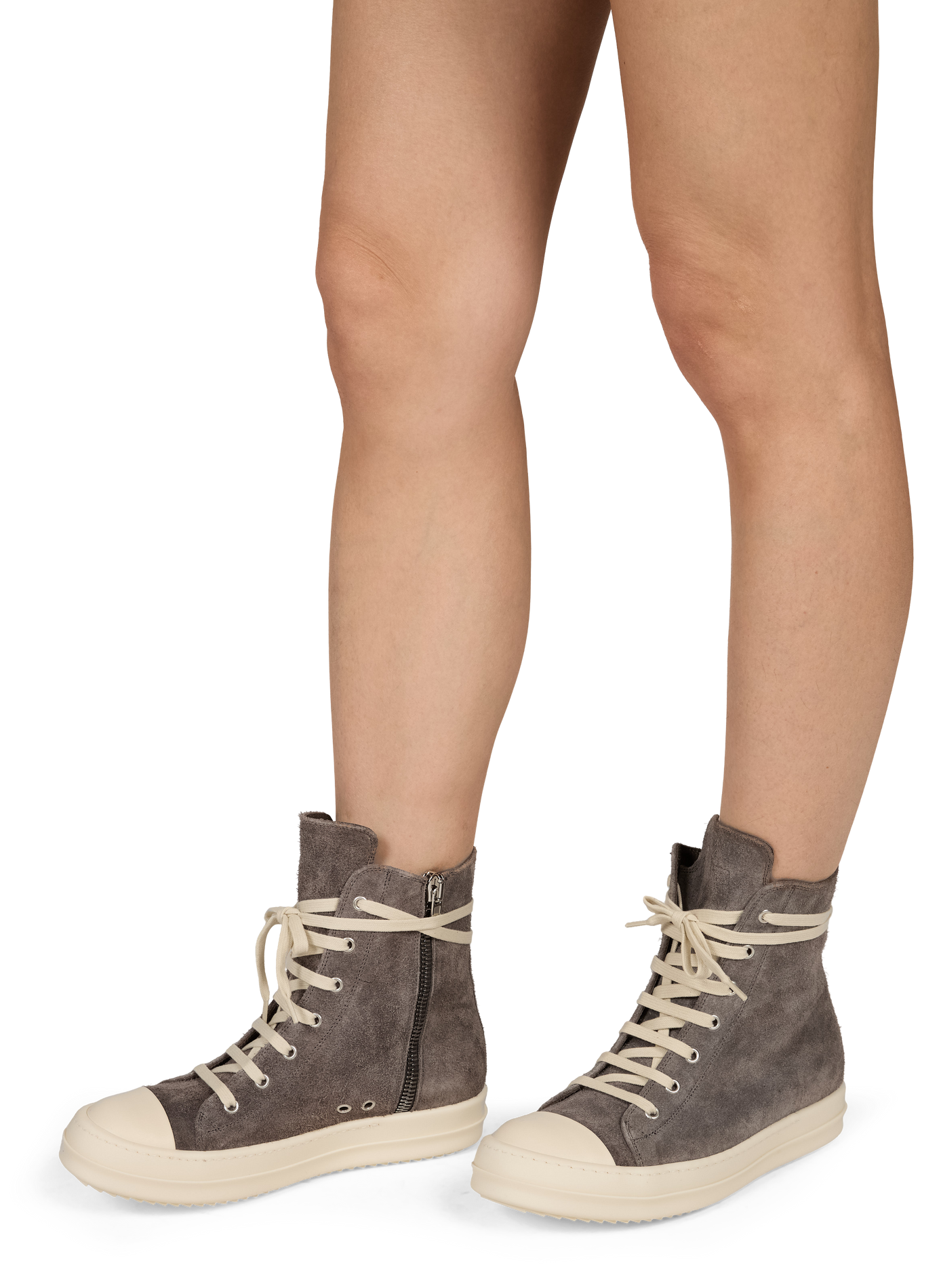 Hoge sneakers met rits van suèdeleer RICK OWENS Beige