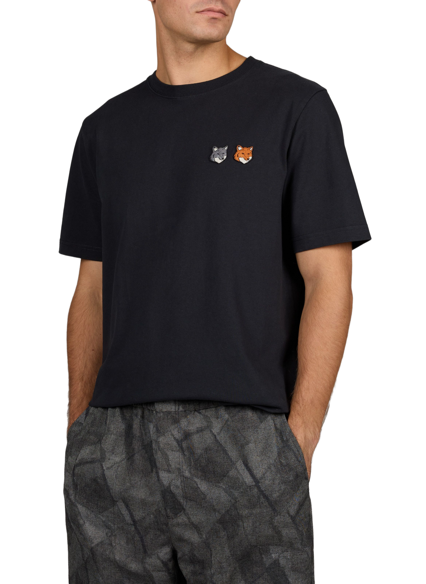 Camiseta recta de cuello redondo con bordado MAISON KITSUNÉ Gris