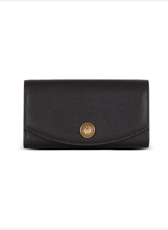 Pochette emblème en cuir de veau grainé Noir by BALMAIN BALMAIN Pochette emblème en cuir de veau grainé Noir