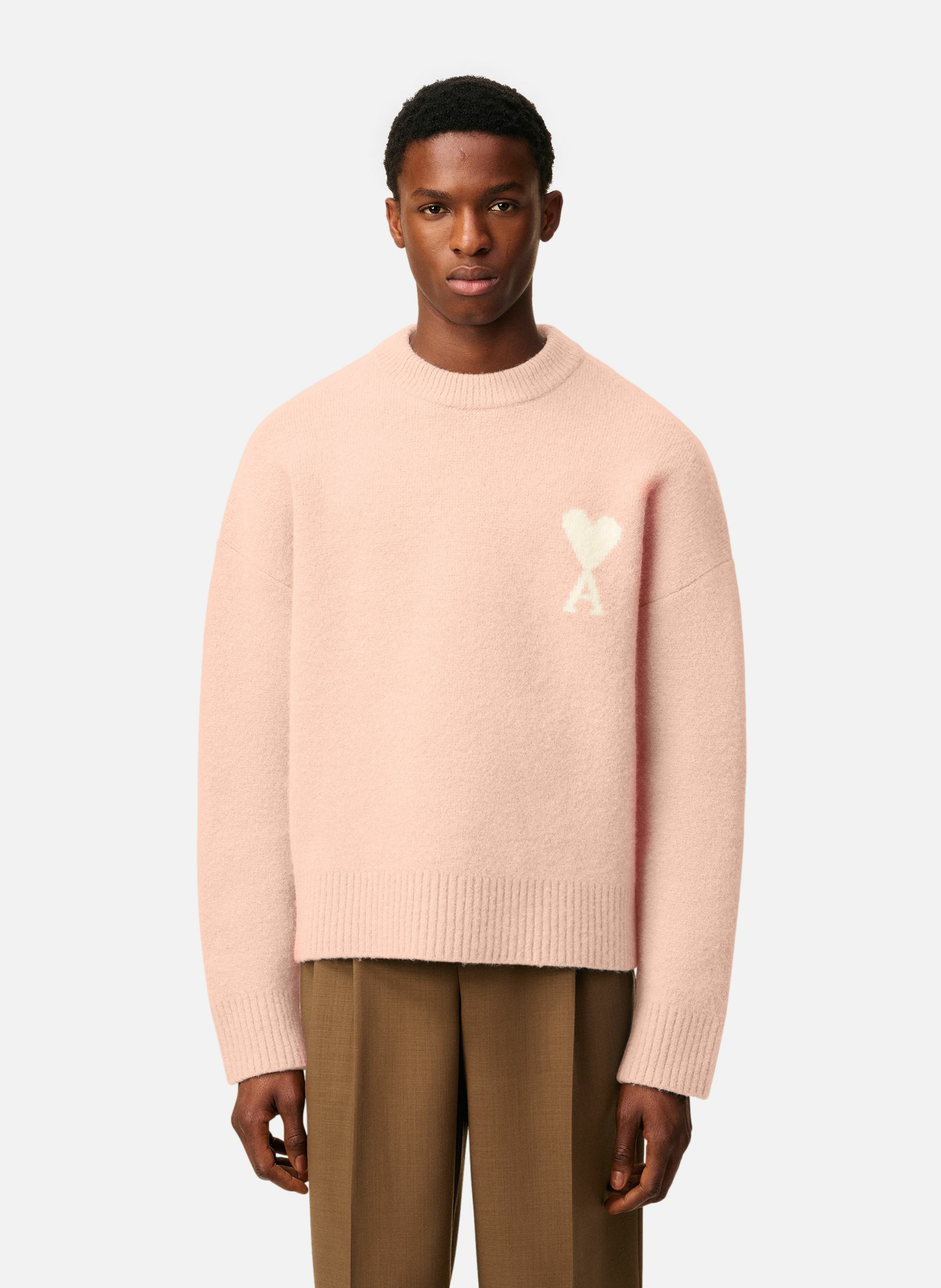 Pull col rond ami de coeur en alpaga unisexe AMI PARIS Rose