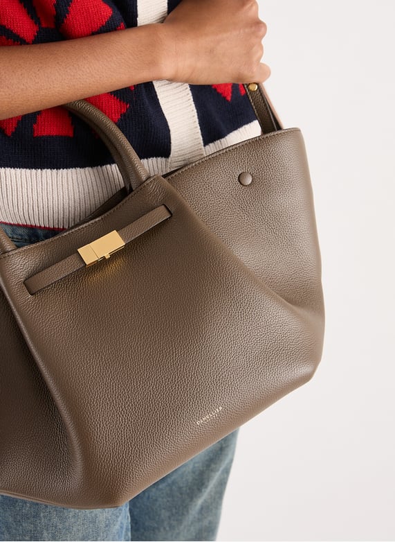 Sac à main en cuir et coton | Noir by DEMELLIER LONDON Sac à main en cuir et coton Noir