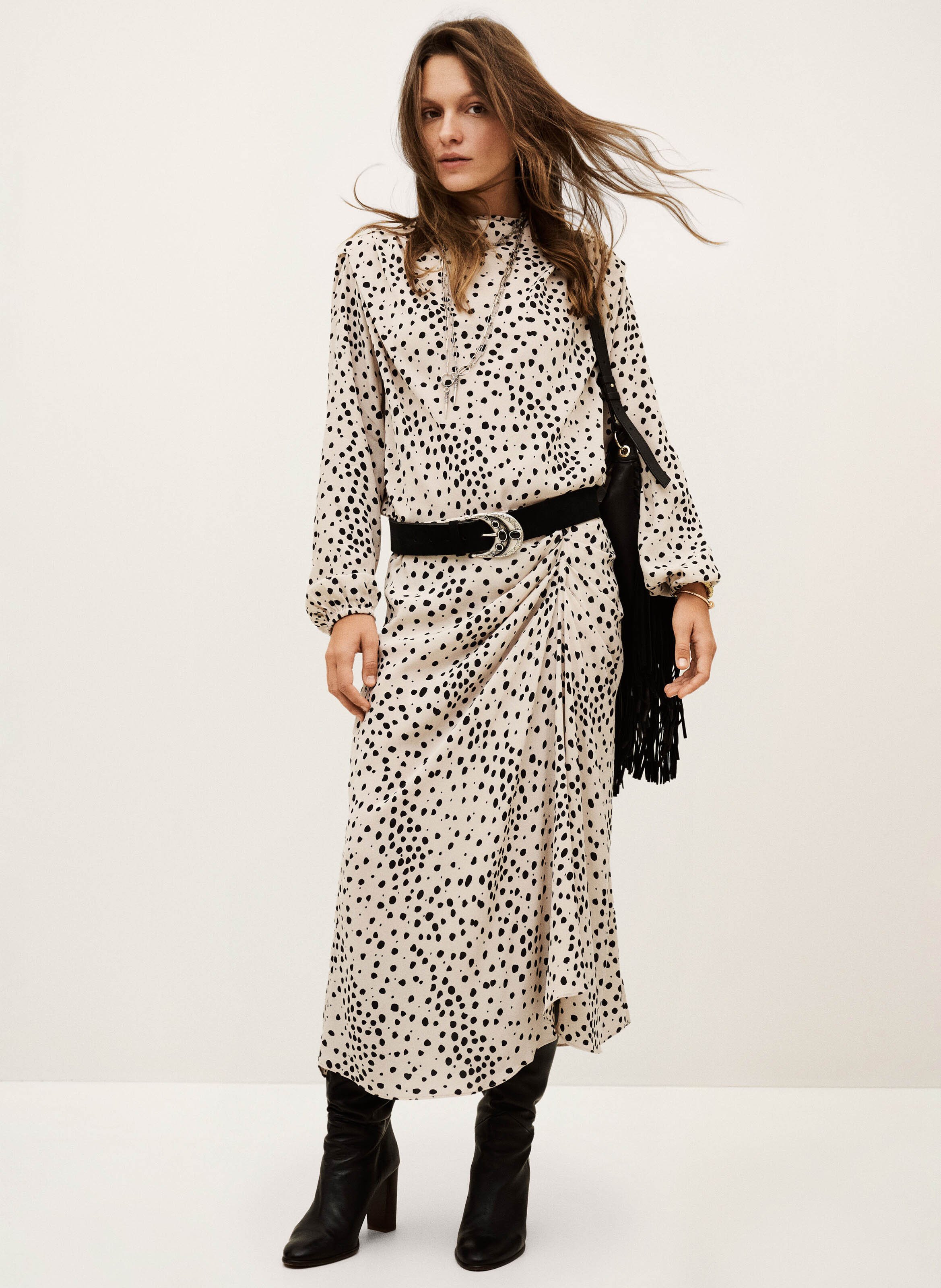 Jupe midi droite motif pois dopera BA&SH Beige