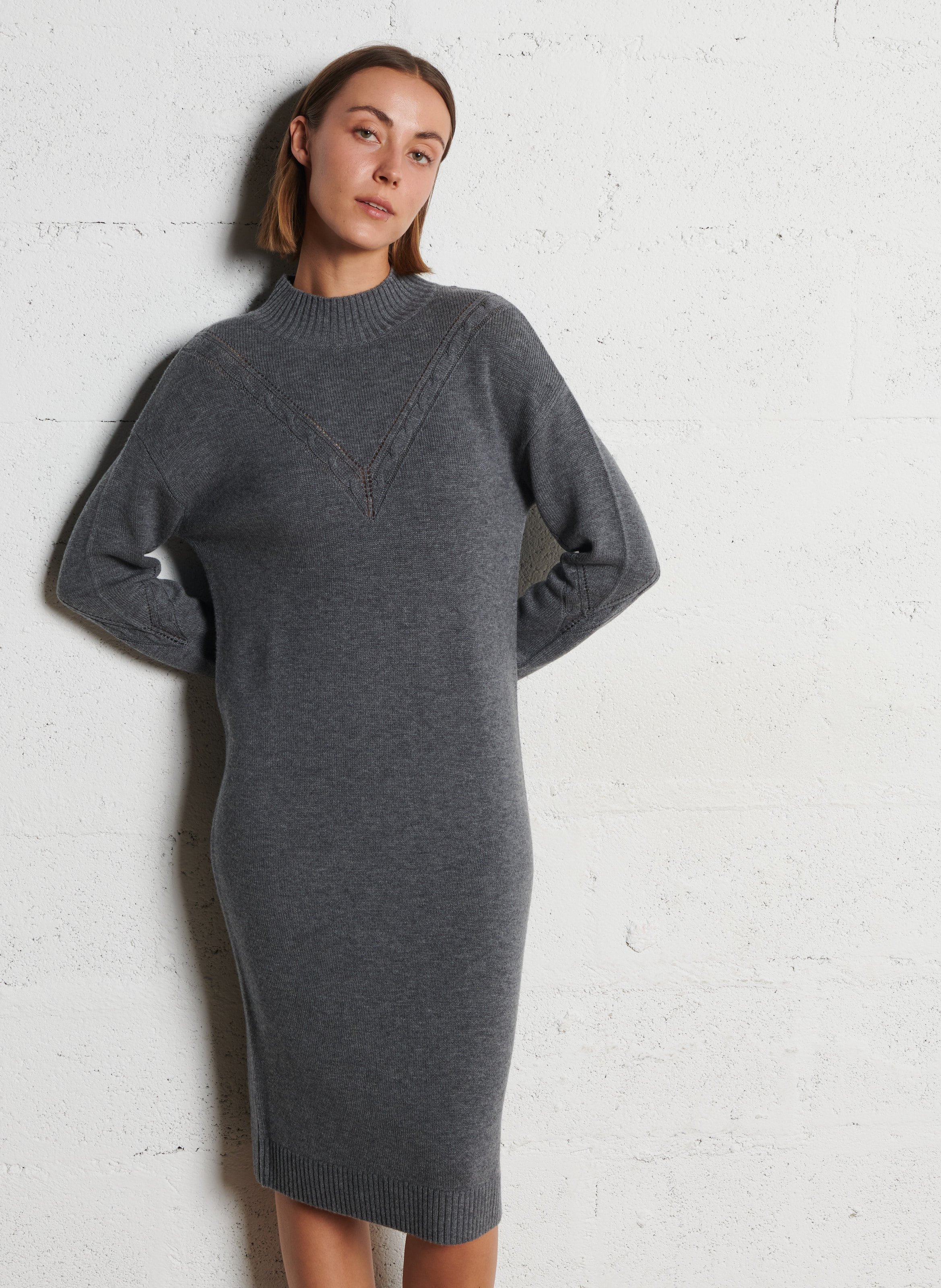 Robe midi en laine mélangée IKKS Gris