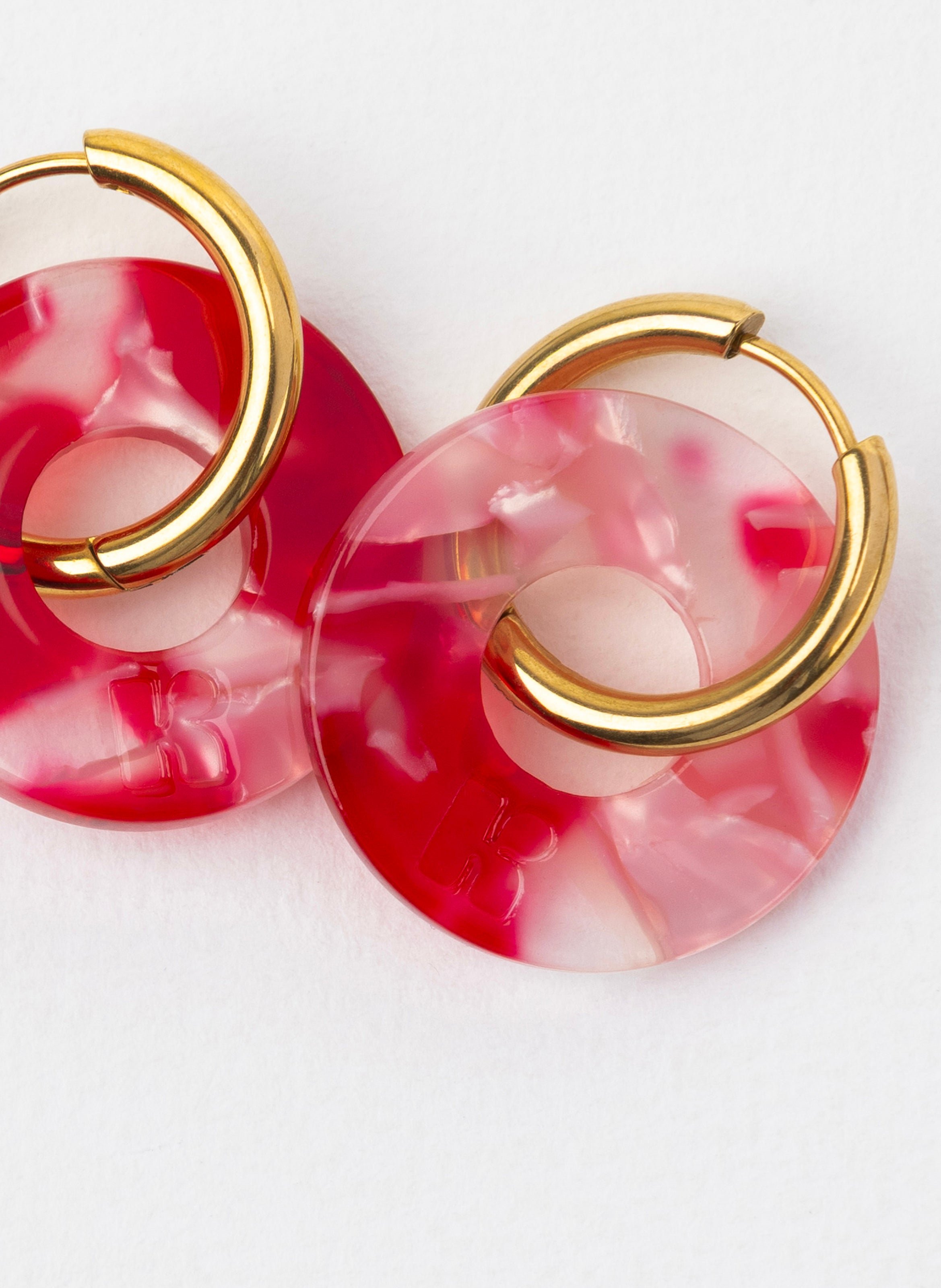 Boucles d'oreilles donuts avec anneaux en acier inoxydable argenté KURAGE GINZA Rouge