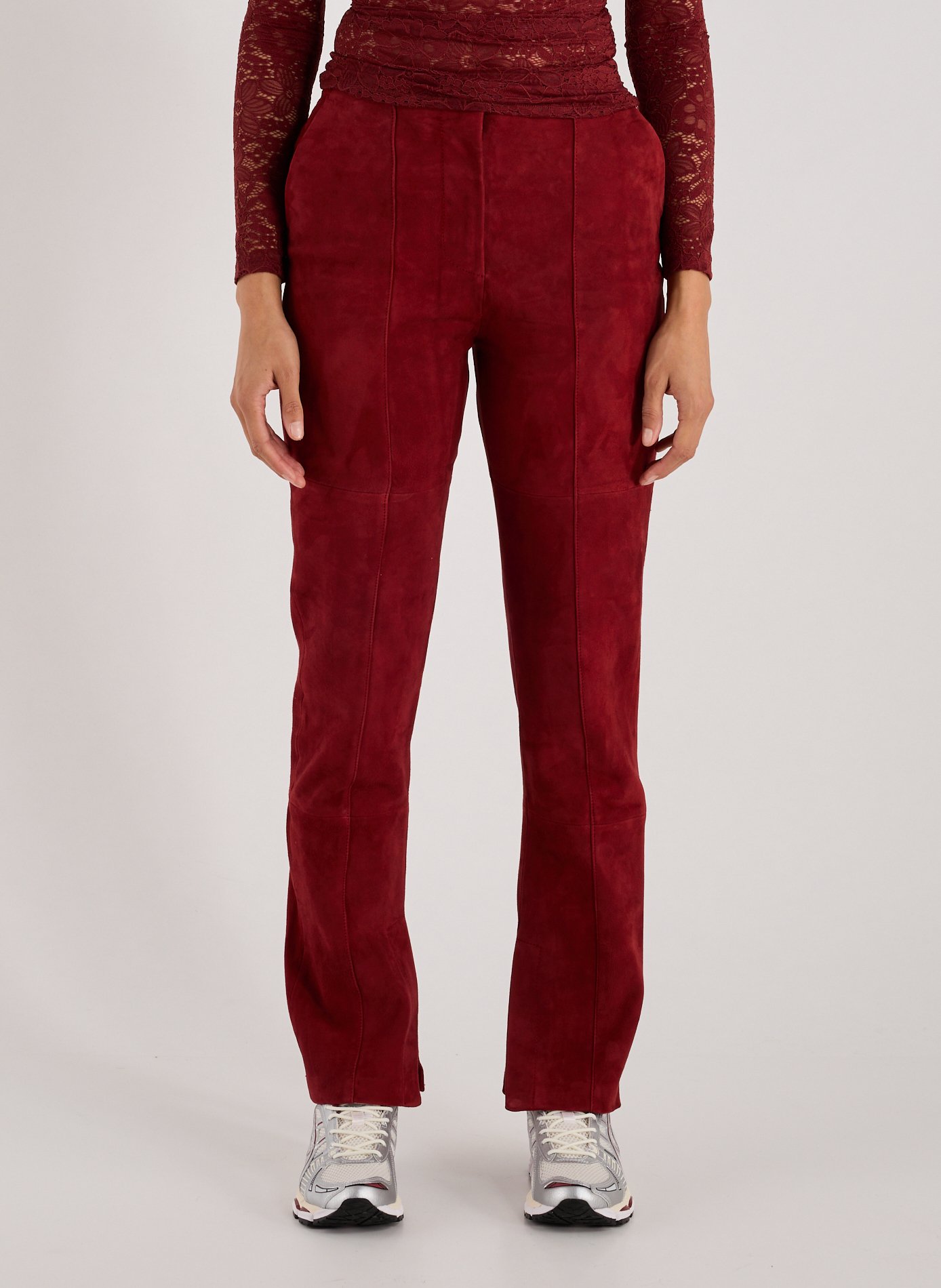 TOPSHOP Flare leather pants in suede cowhide Orange