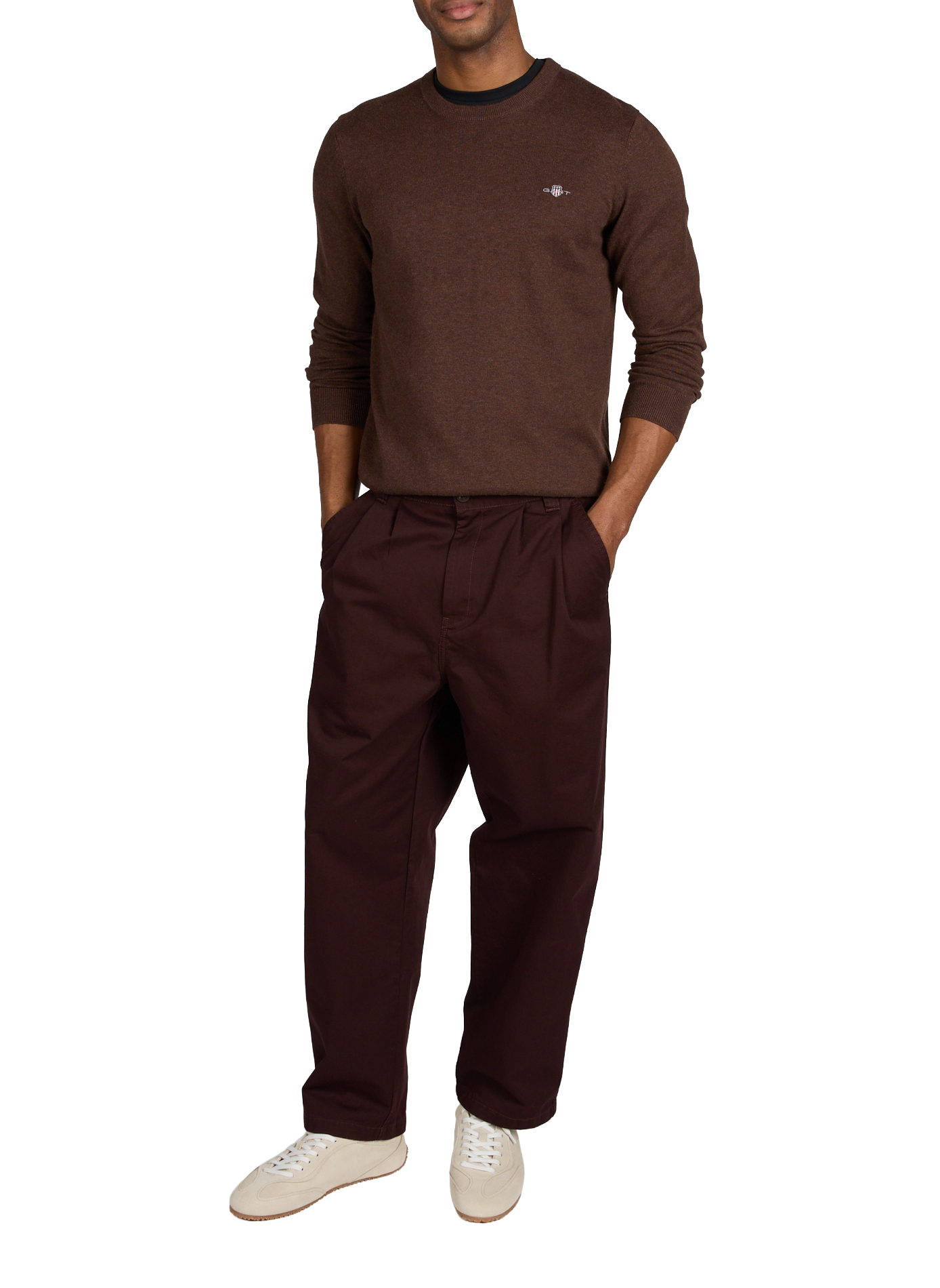 Pull col rond en coton GANT Marron