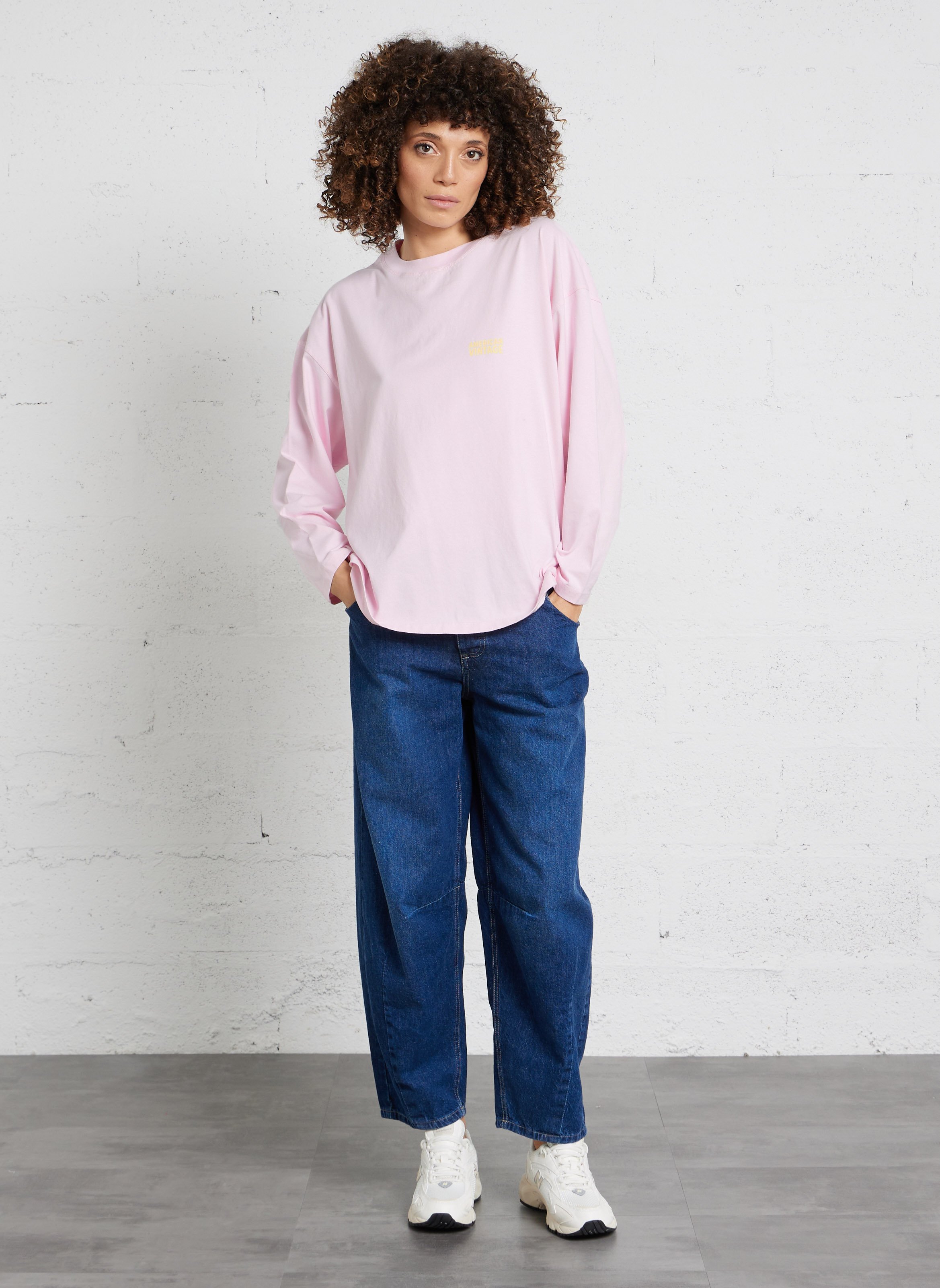 Tee-shirt oversize col rond en coton gixy AMERICAN VINTAGE Rose