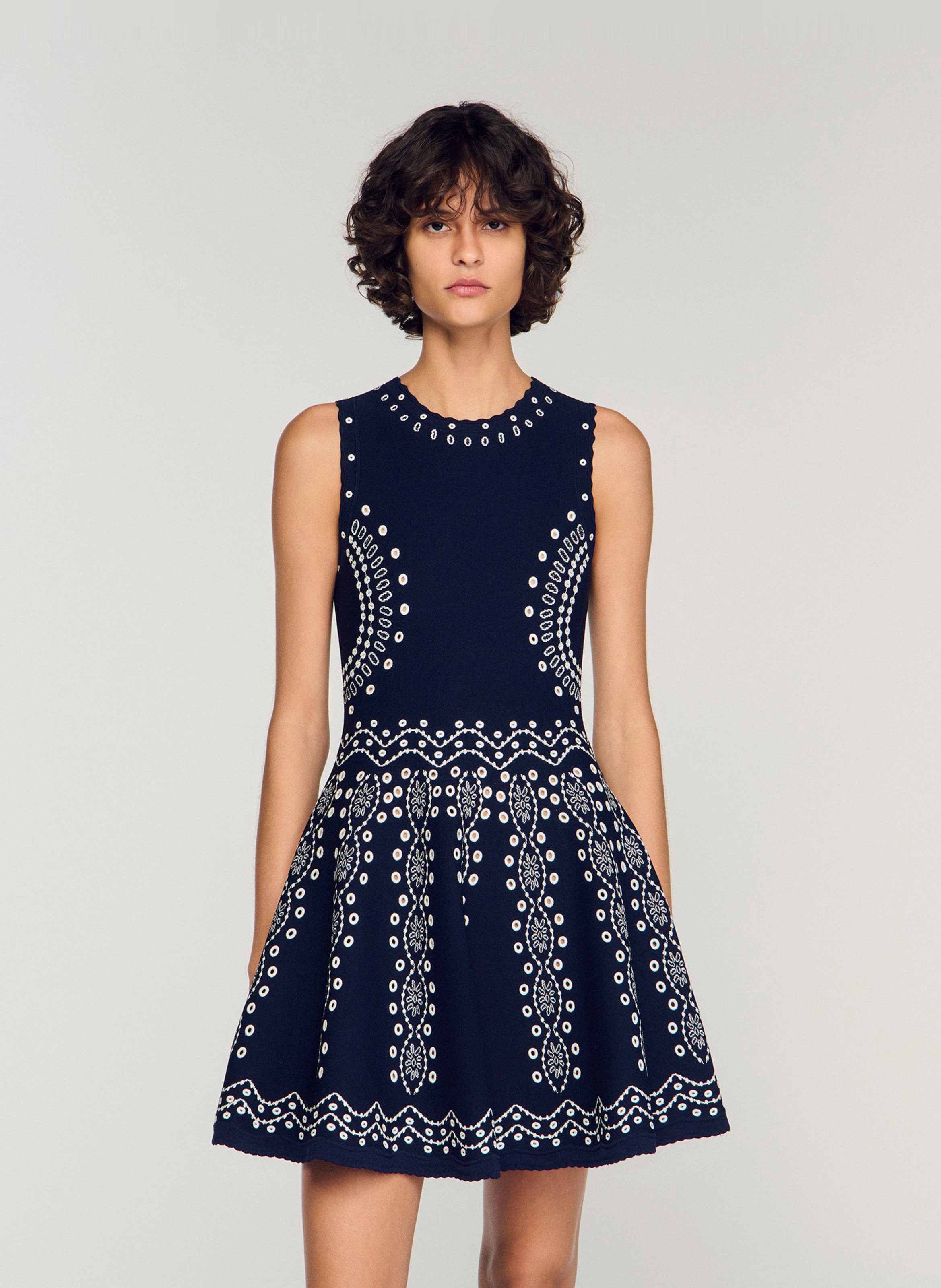 Robe courte col rond imprimé SANDRO Bleu