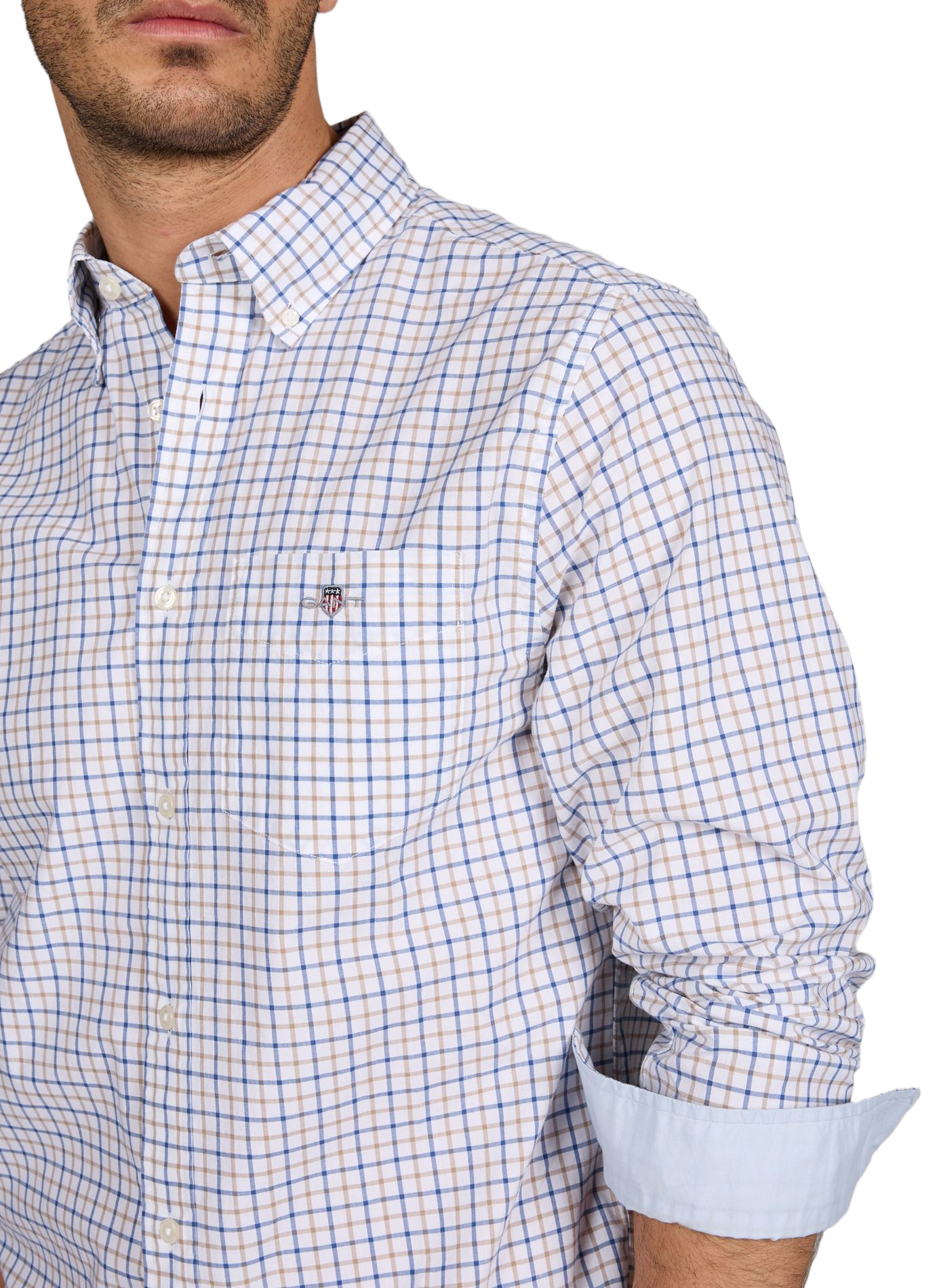 Chemise col américain à carreaux en coton GANT Beige